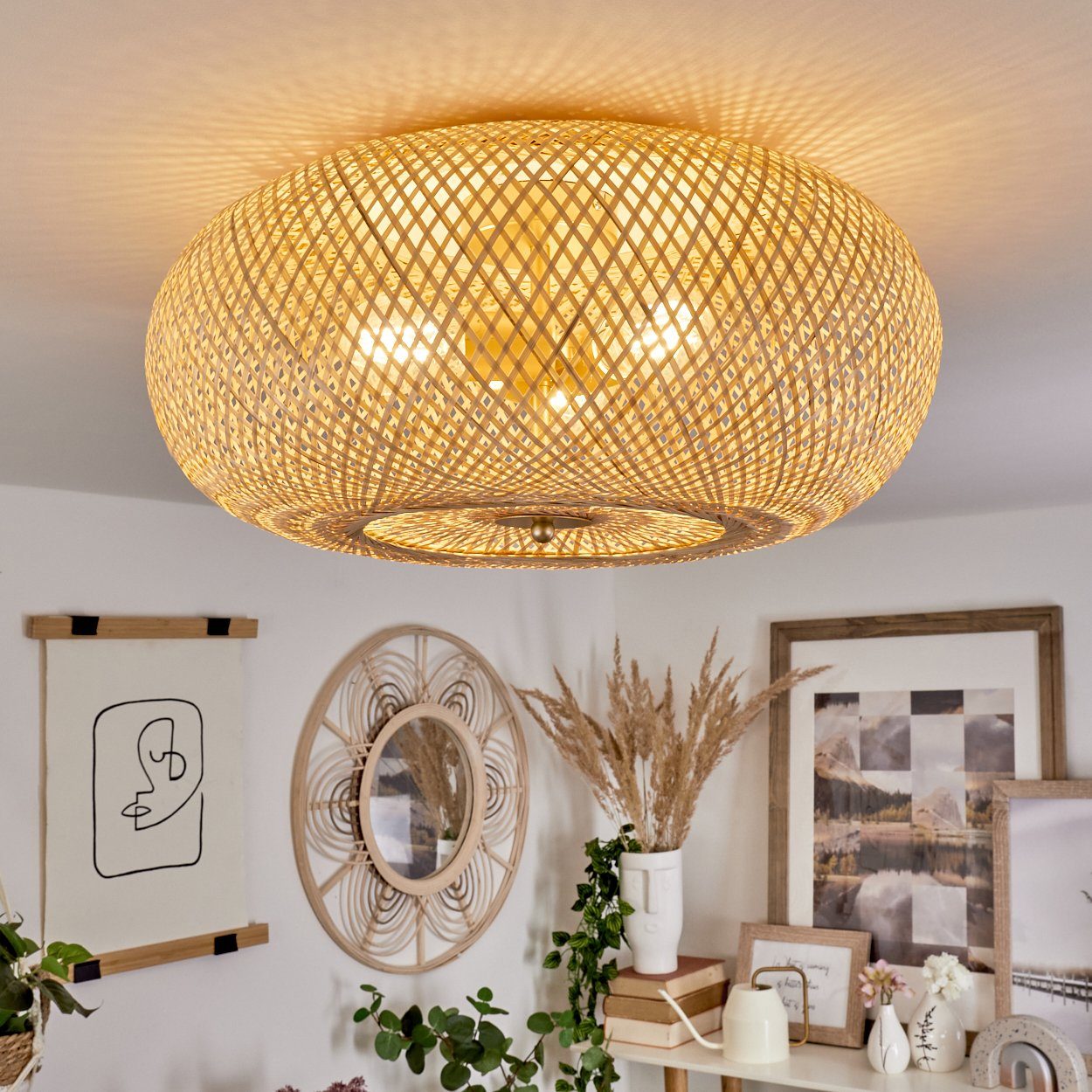 hofstein Deckenleuchte »Decollatura« runde Deckenlampe aus Holz/Metall in N günstig online kaufen