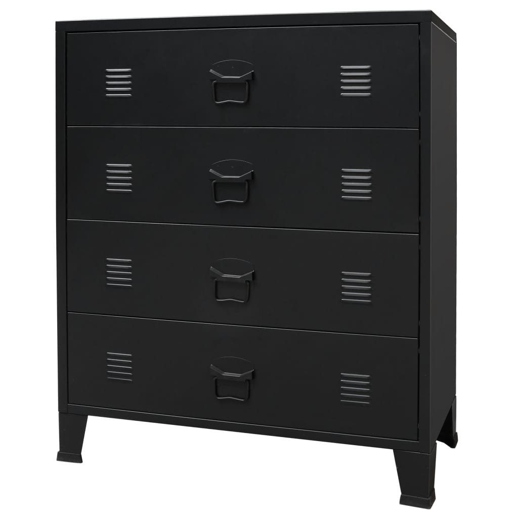 vidaXL Schubkastenkommode aus Metall in Schwarz mit 4 Schubladen (LxBxH: 40x78x93 cm)