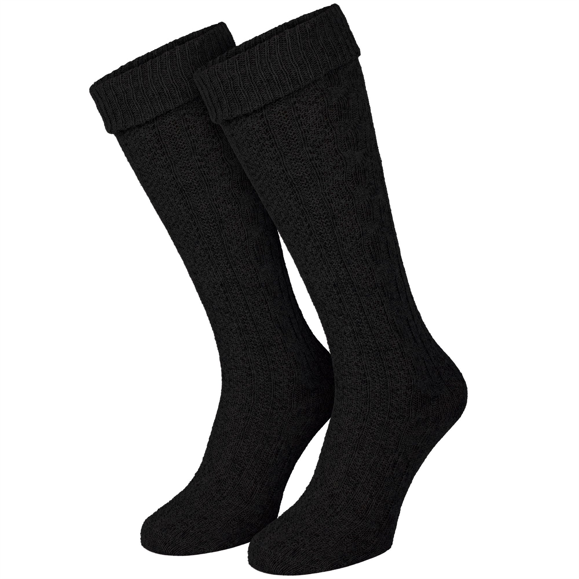 Black Snake Trachtensocken Kniebundstrümpfe mit Zopfmuster fürs Oktoberfest, Damen & Herren (Kniestrumpf, 1-Paar) Breiter Umschlagbund, Baumwollmix, atmungsaktiv, kniehoher Schaft