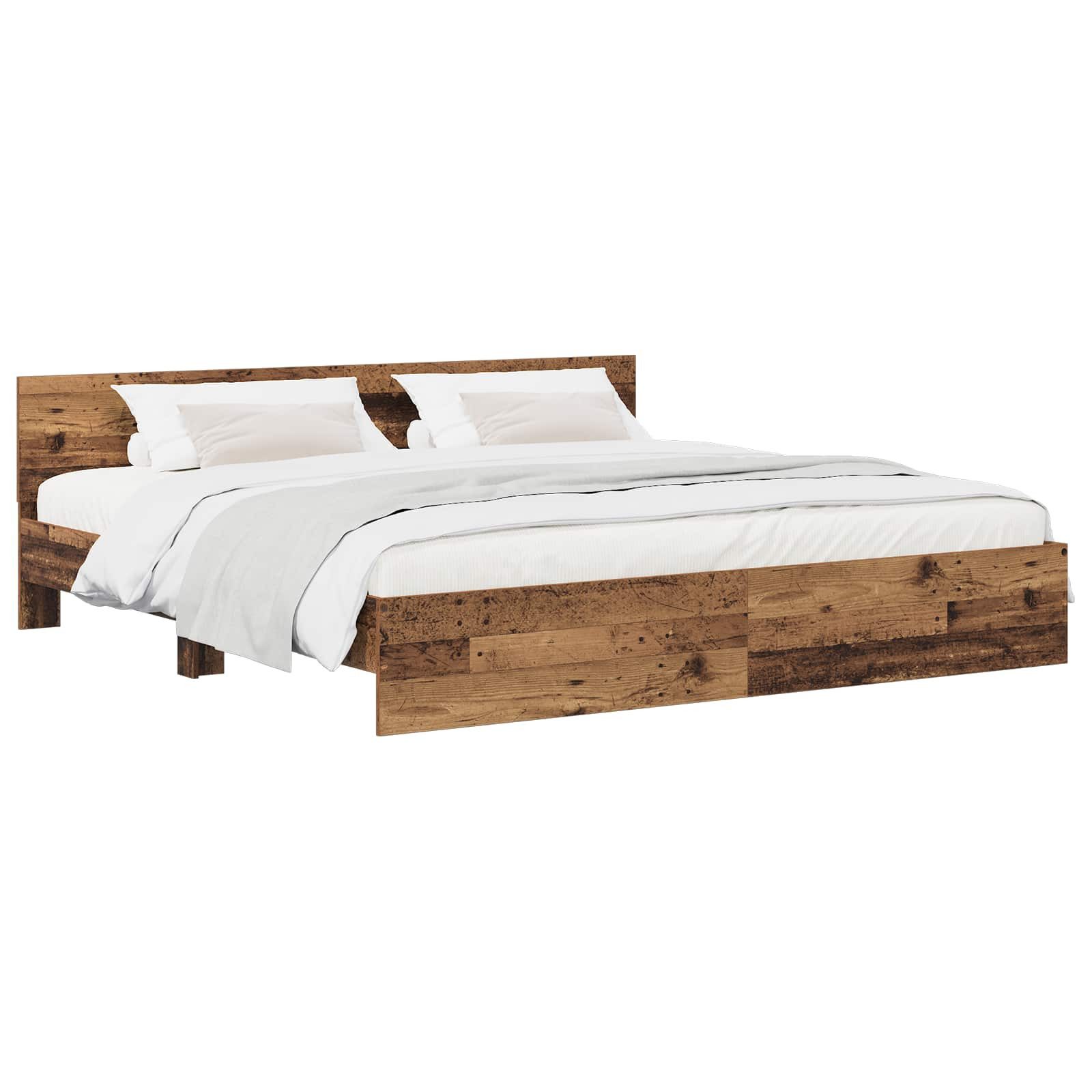 vidaXL Bett Bettgestell mit Kopfteil Altholz 200 x 200 cm Holzwerkstoff (1-tlg)