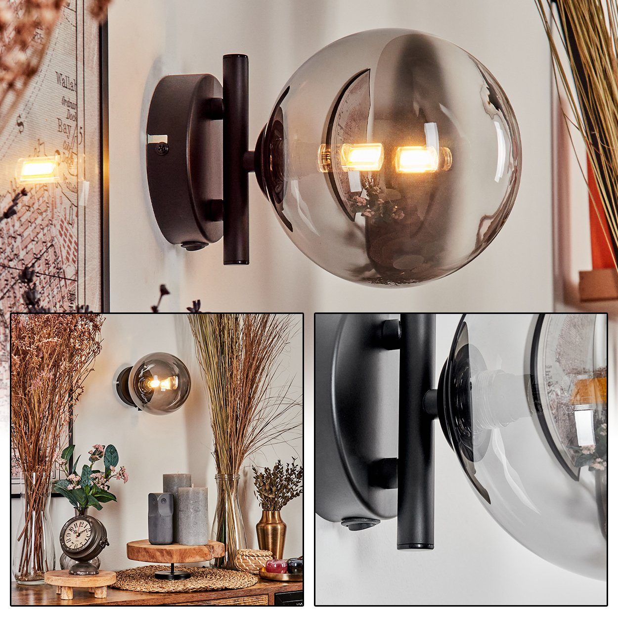 hofstein Wandleuchte Wandlampe aus Metall/Glas in günstig online kaufen
