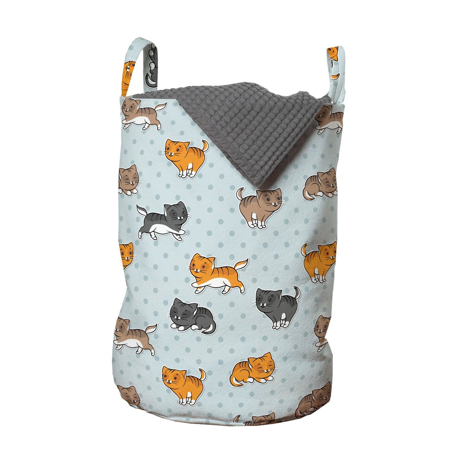 Abakuhaus Wäschesäckchen Wäschekorb mit Griffen Kordelzugverschluss für Waschsalons, Katze Baby-Kätzchen-Spaß auf Tupfen