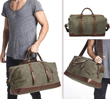 TAN.TOMI Reisetasche Oversized Travel Bag, Weekend Bag, Duffel Bag, Vintage Handbag, Canvas, Leather Trim, Unisex Shoulder Bag