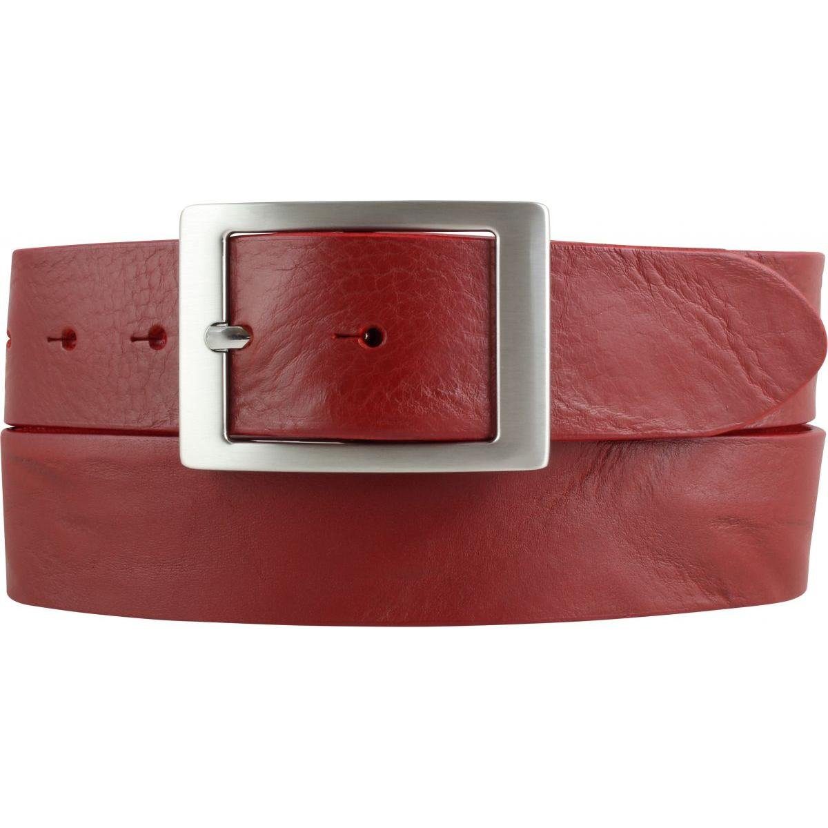 Ledergürtel Used-Look aus Gürtel Vollrindleder Doppel-Schließe - cm BELTINGER Silber 4 Rot, Jeans-Gü mit