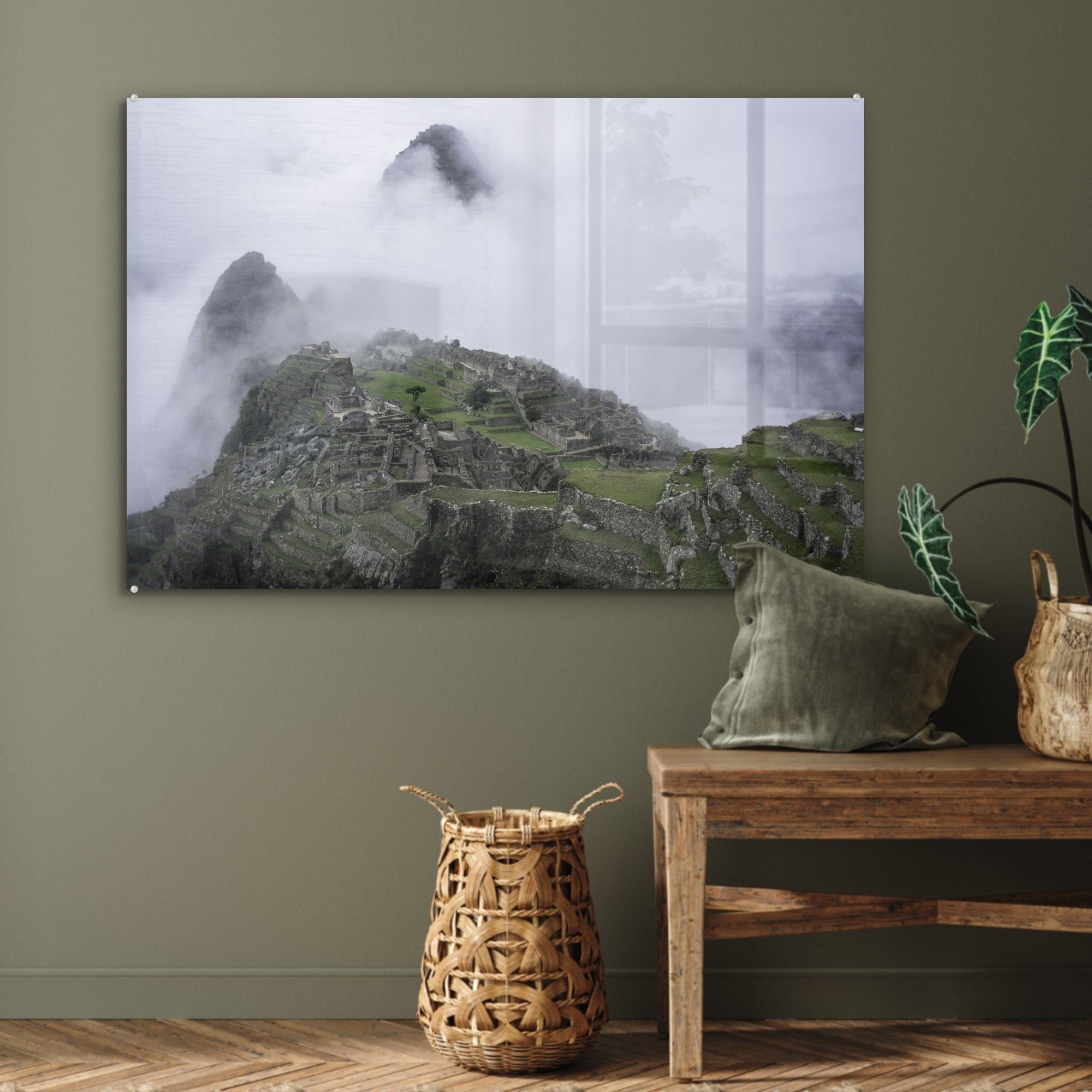 - Wohnzimmer Schlafzimmer Acrylglasbild Machu Peru & (1 MuchoWow Picchu, - Acrylglasbilder Nebel St),