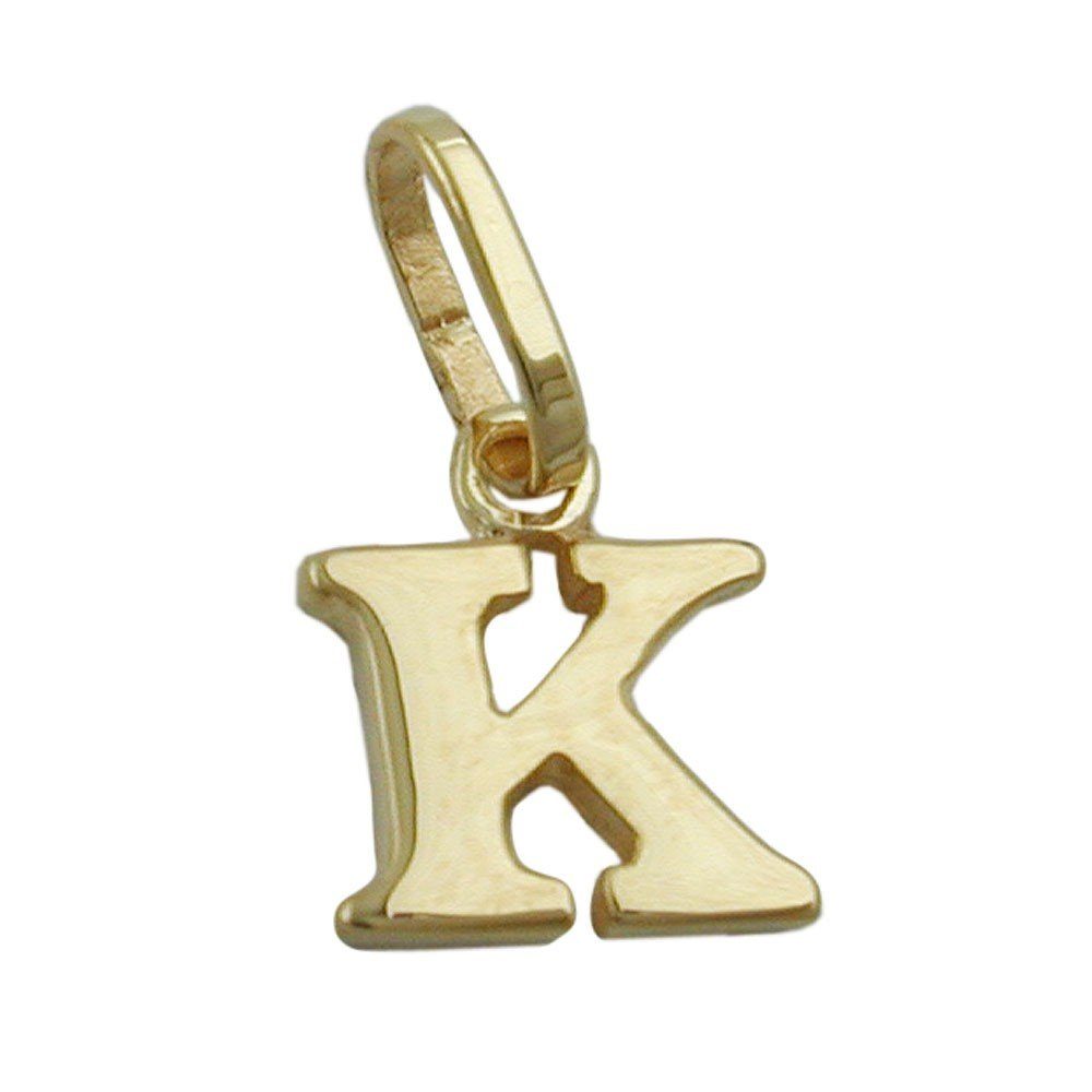 Schmuck Krone Kettenanhänger Anhänger Einhänger ' K ' Goldbuchstabe Buchstabe aus 375 Gold Gelbgold Unisex, Gold 375