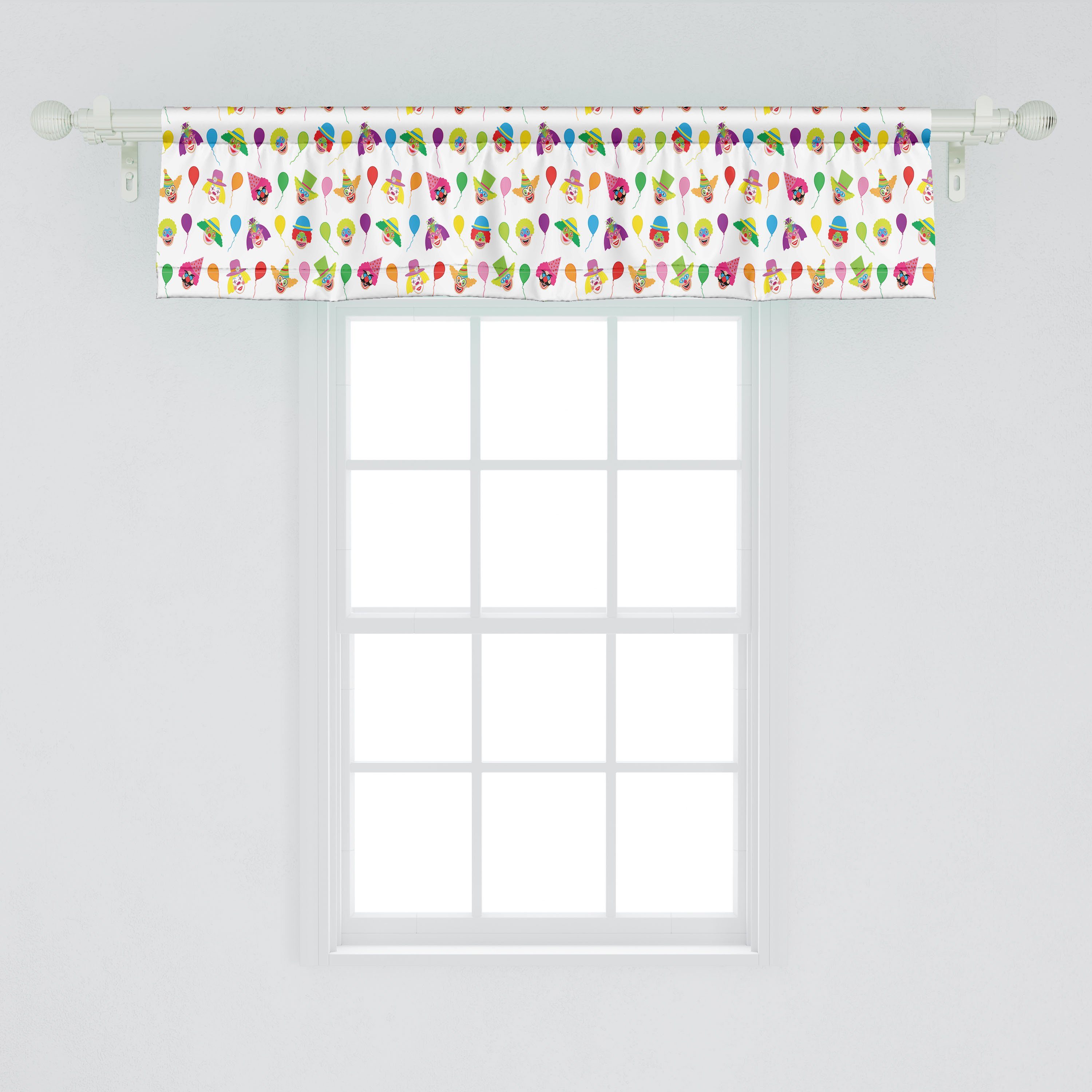 Lustige Ballone Vorhang Microfaser, Szene Scheibengardine mit Volant Clown Schlafzimmer für Küche Abakuhaus, Stangentasche, Bunte Dekor