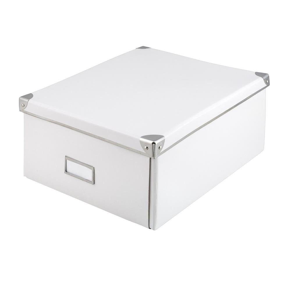 Idena Aufbewahrungsbox 10519, Aufbewahrungsbox aus festem Karton Deckel mit  Metall verstärkt weiß