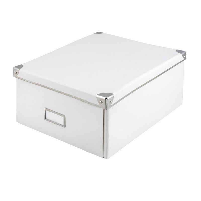 Idena Aufbewahrungsbox 10519, Aufbewahrungsbox aus festem Karton Deckel mit Metall verstärkt weiß