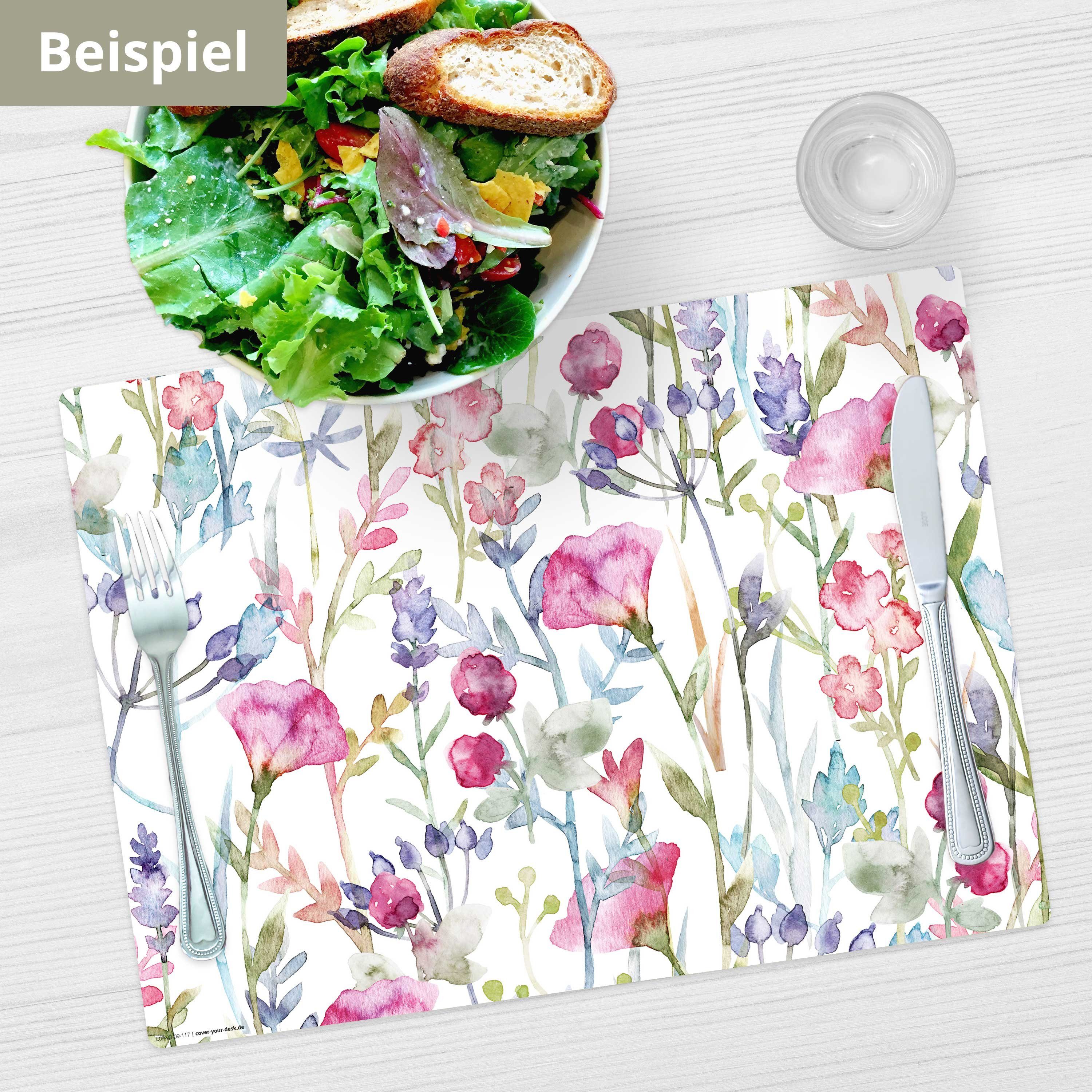 Tischsetmacher Platzset Tischset, Platzset abwaschbar - Wildblumen Aquarell, (aus erstklassigem Vinyl, 4-St., 44 x 32 cm / bunt), Made in Germany