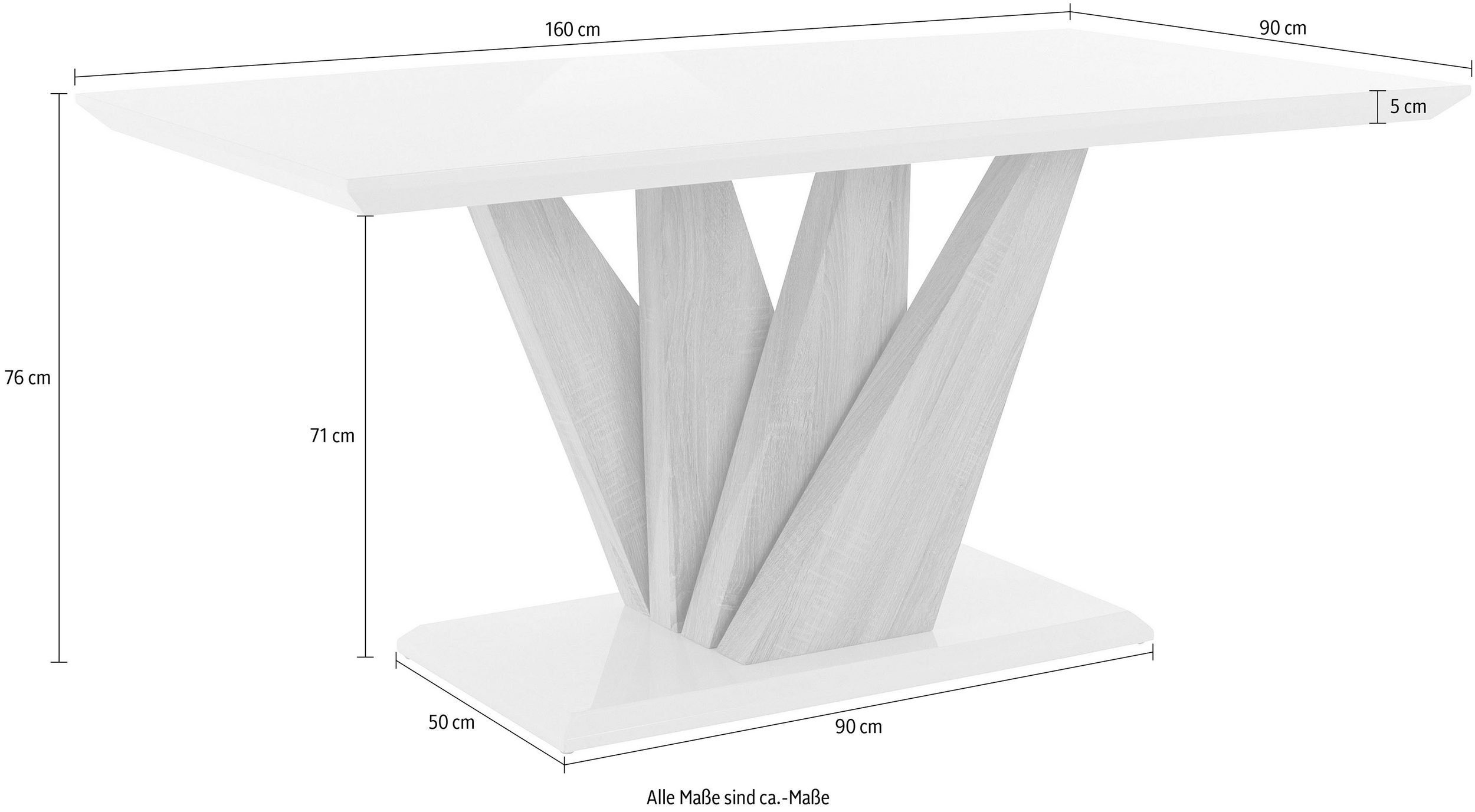 Geggo, Tischplatte Säulengestell mit in loft24 in Hochglanz weiß eichefarben Esstisch