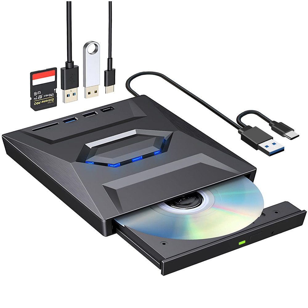 XERSEK Externes Blu Ray CD DVD Laufwerk BlurayBrenner (USB 3.0 TypeC mit SD/TF Micro USB