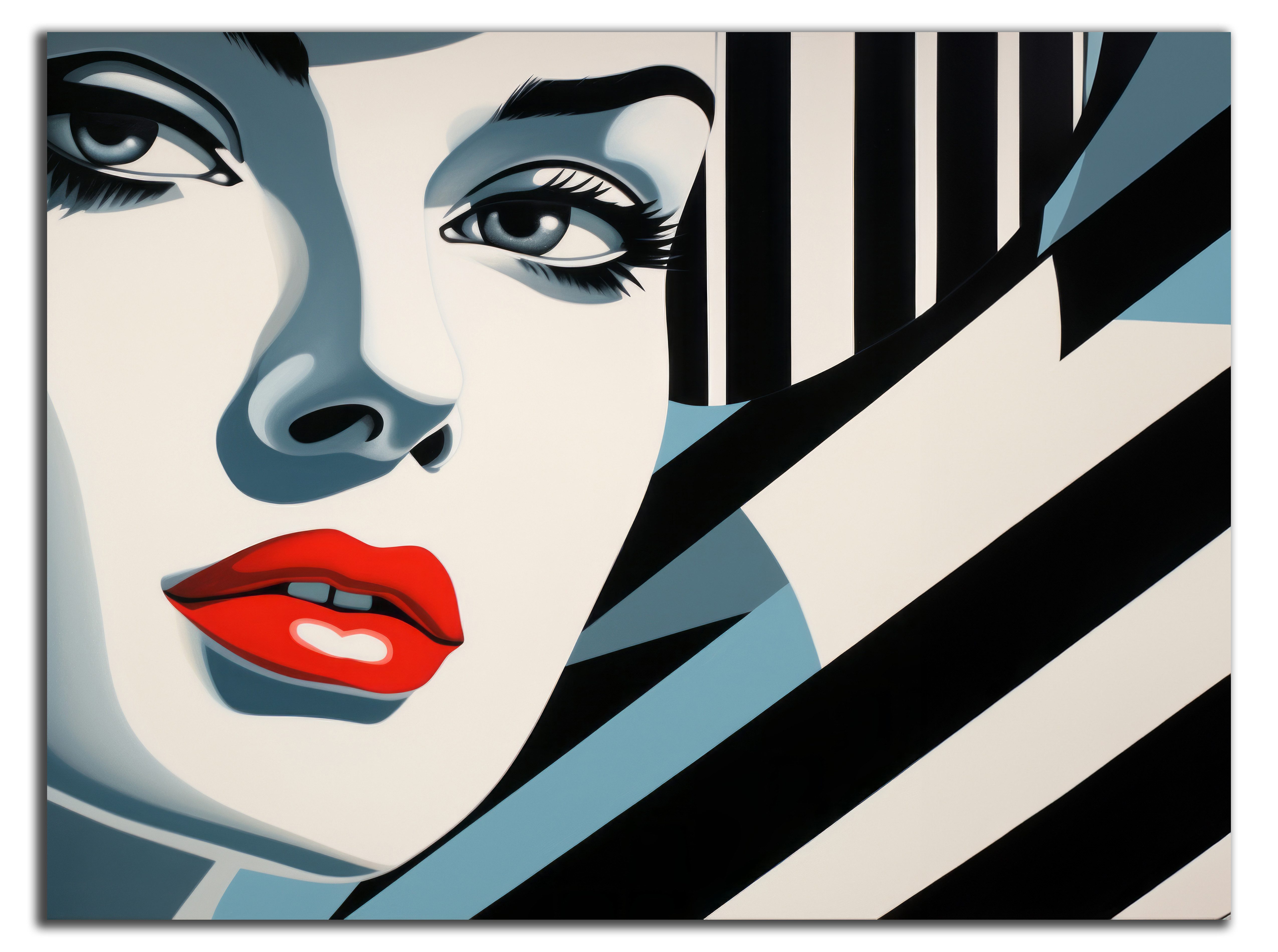 DARO Design Leinwandbild Modern Abstrakt Wandbilder XXL Wandbild Wand Deko Leinwand Bilder, (Frau mit roten Lippen - Bild groß Wohnzimmer Schlafzimmer Küche Esszimmer Einteilig Querformat Fotodruck Leinwände Wanddeko Abstrakte Kunst Boho), 30x20cm