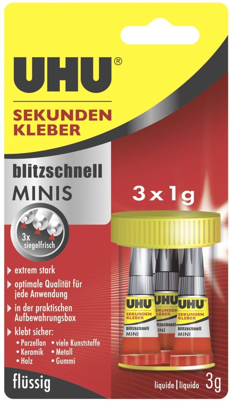 UHU Bastelkleber UHU Sekundenkleber blitzschnell Minis 3 g (3 x 1