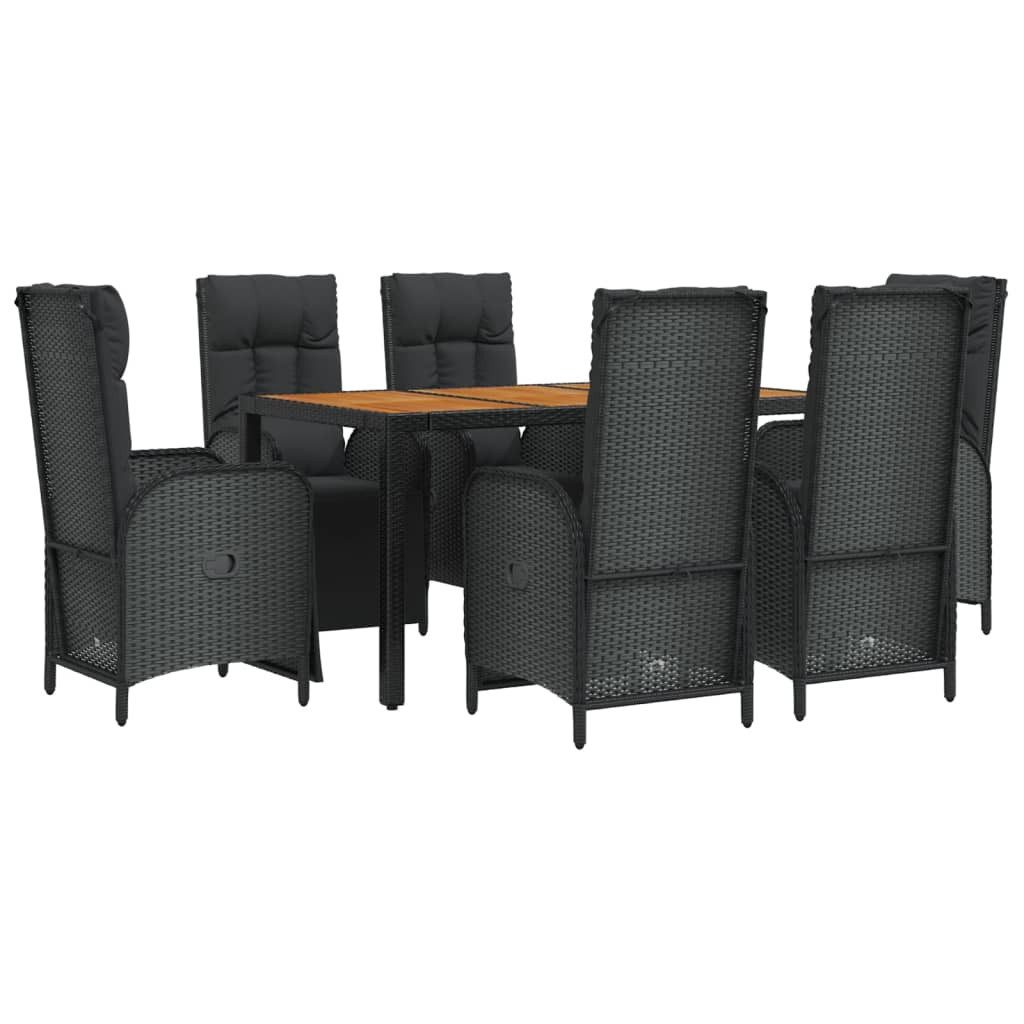 Garten-Essgruppe 7-tlg. Garten-Essgruppe mit Kissen Schwarz Poly Rattan