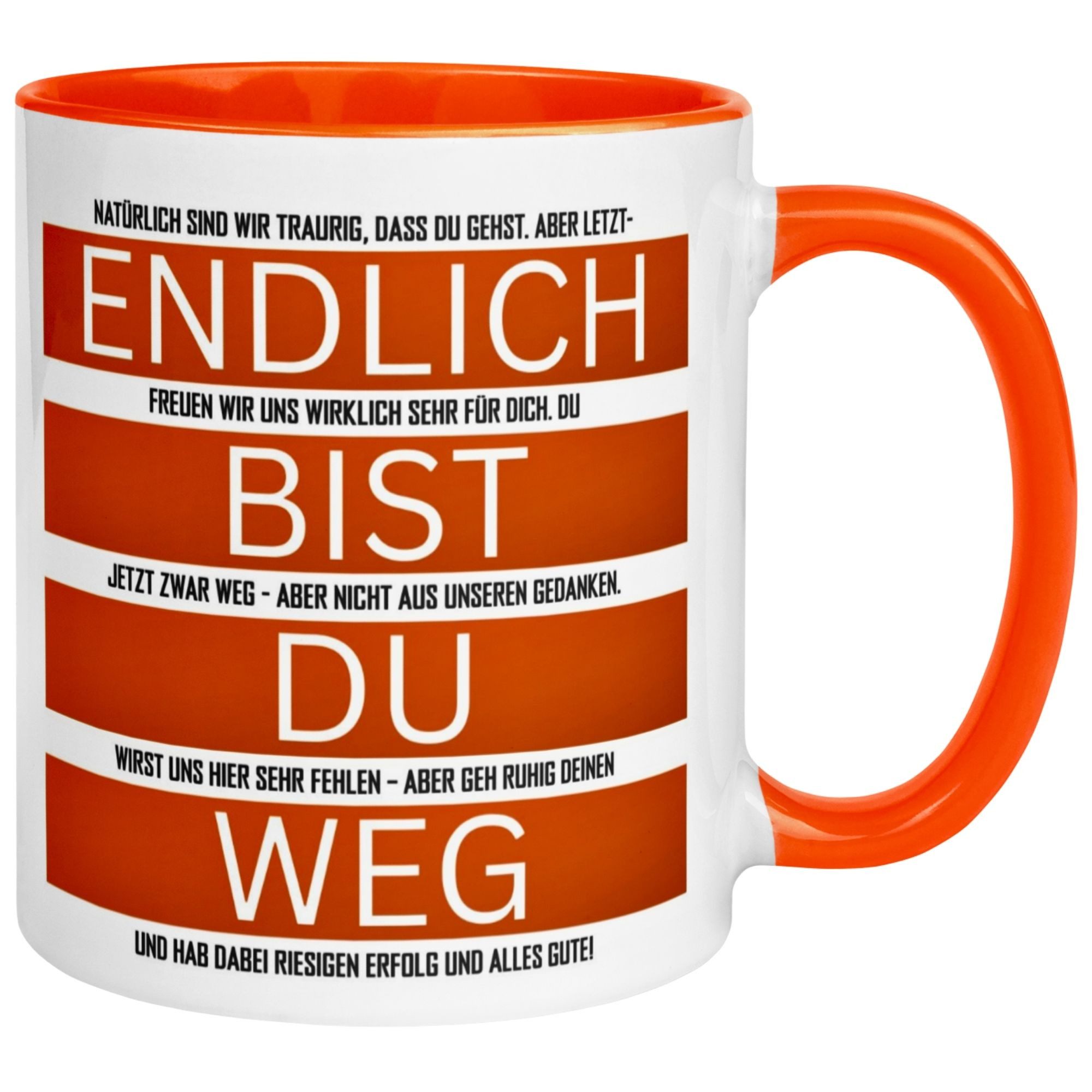 Momentals Tasse Abschied – „Endlich bist du weg“ – Kollegen Geschenk zum Abschied, Gratis Versand · Links-&Rechtshänder · Spülmaschinenfest