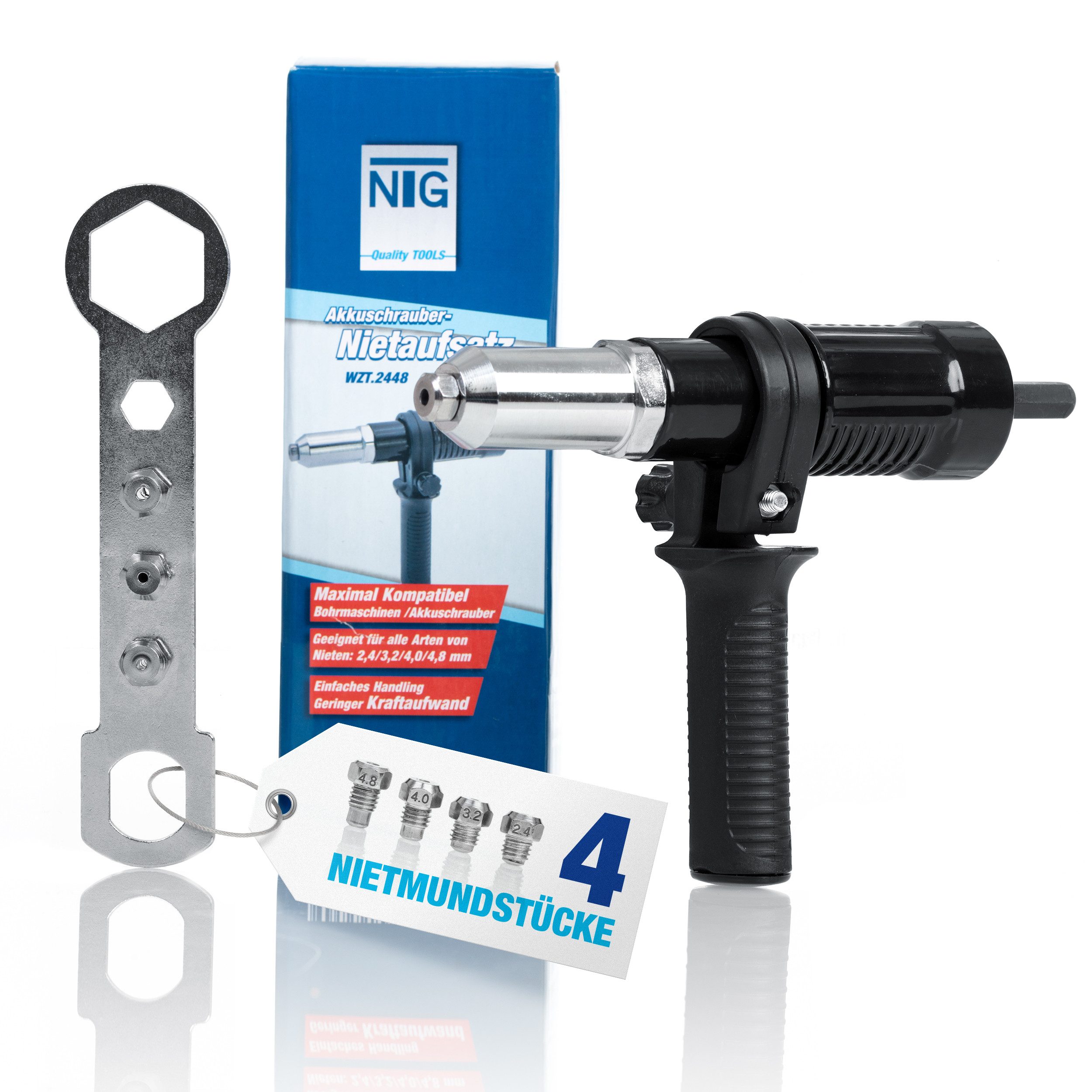 NTG Nutzfahrzeug Technik GmbH Niete Nietaufsatz für Akkuschrauber & Bohrmaschinen Nietenzangen