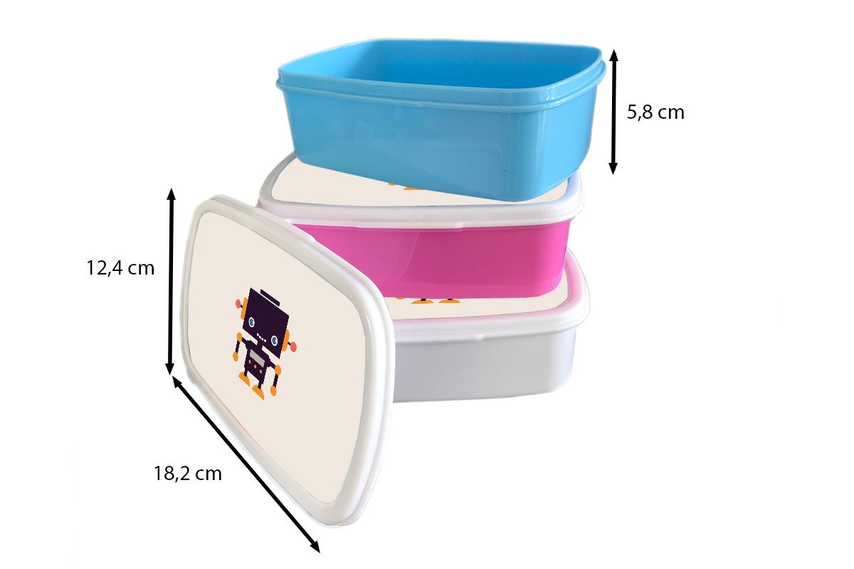 Jungs Kind für und Brotdose, Lunchbox - Roboter Kinder - MuchoWow (2-tlg), für Mädchen - - Beige Brotbox Kunststoff, Orange Kinder, weiß und - Antenne Erwachsene,