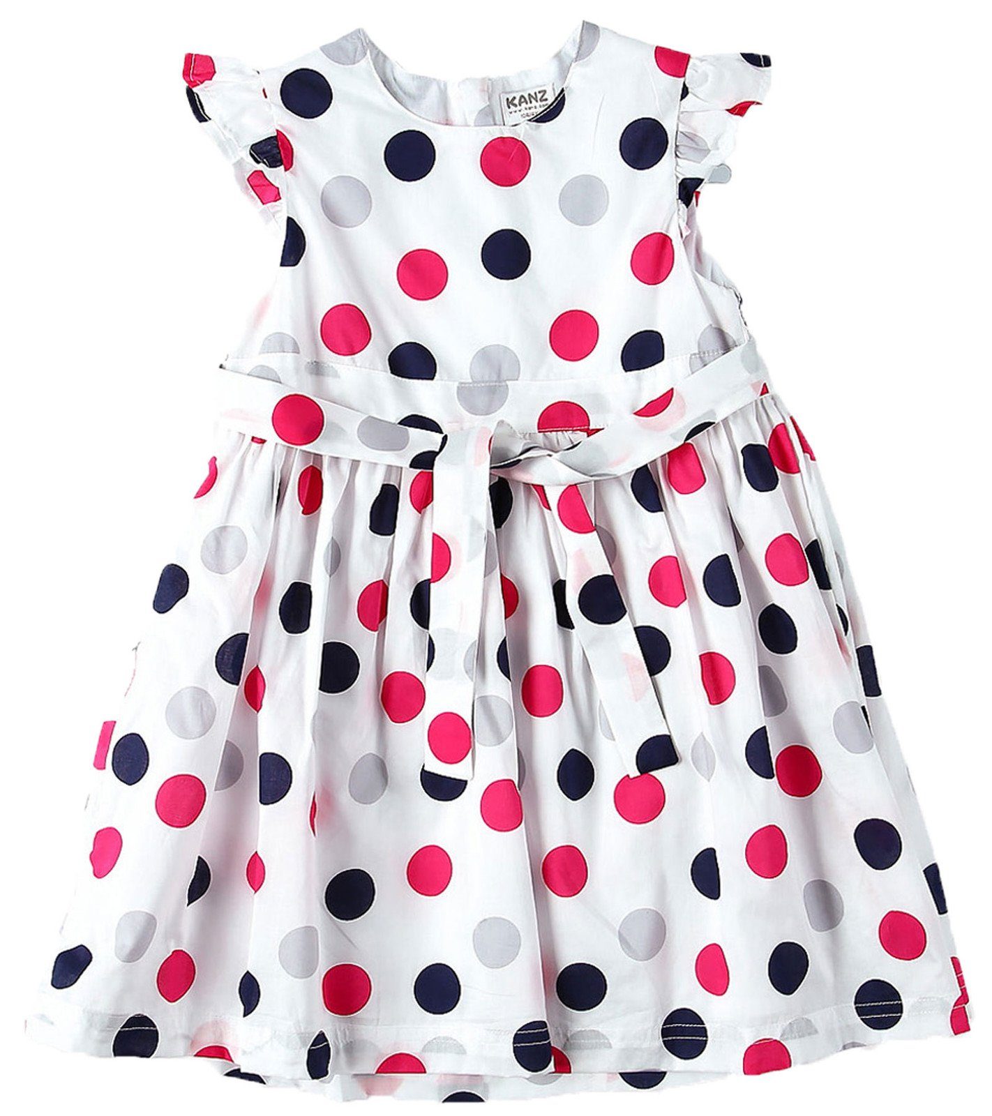 Kanz Minikleid Kinder Punkte-Muster Weiß Kurzarm-Kleid Rundhals-Kleid mit Mini-Kleid farbenfrohes KANZ