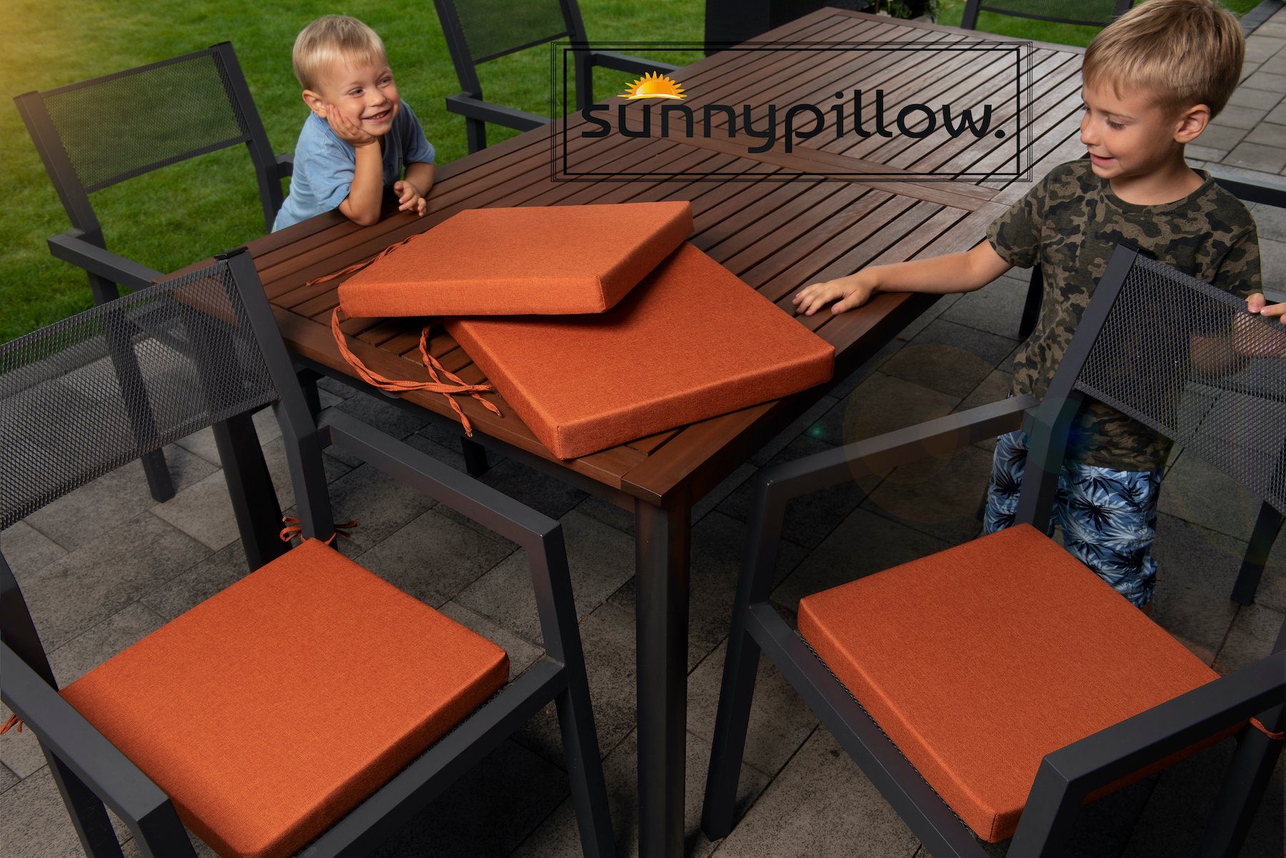 sunnypillow Stuhlkissen 4er Set Kissen 40 x 40 x 5 cm, Sitzkissen Sitzauflage für Stühle, Bänke