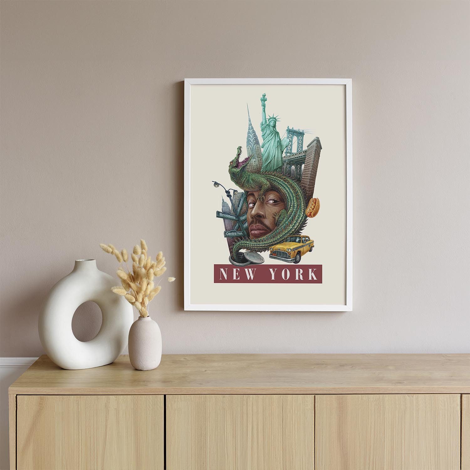 Tulup Bild mit Rahmen New York Wandkunst im Rahmen, Gerahmtes Bild