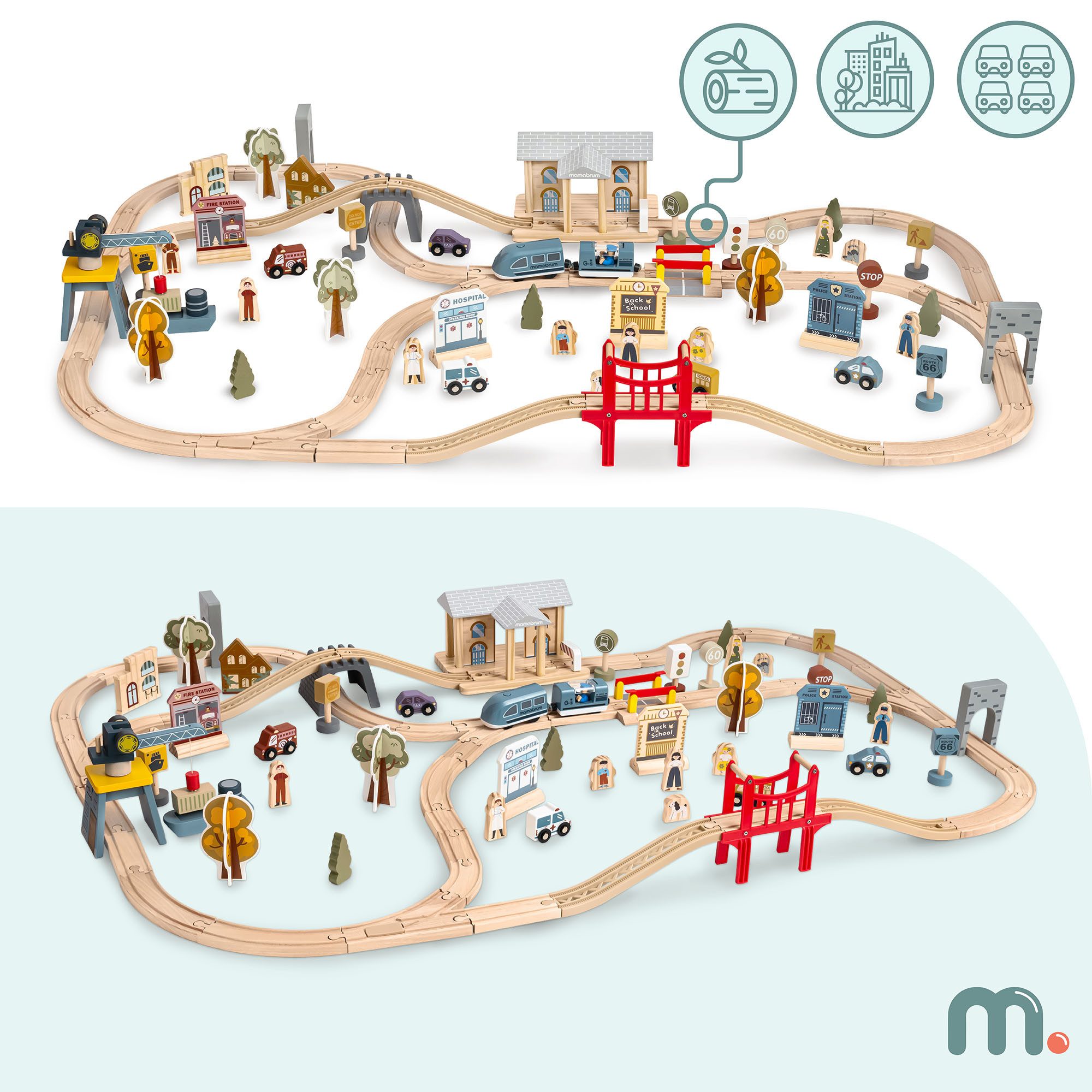 Mamabrum Spielzeug-Eisenbahn Mamabrum Stadt-Holzeisenbahn mit Elektrozug & günstig online kaufen