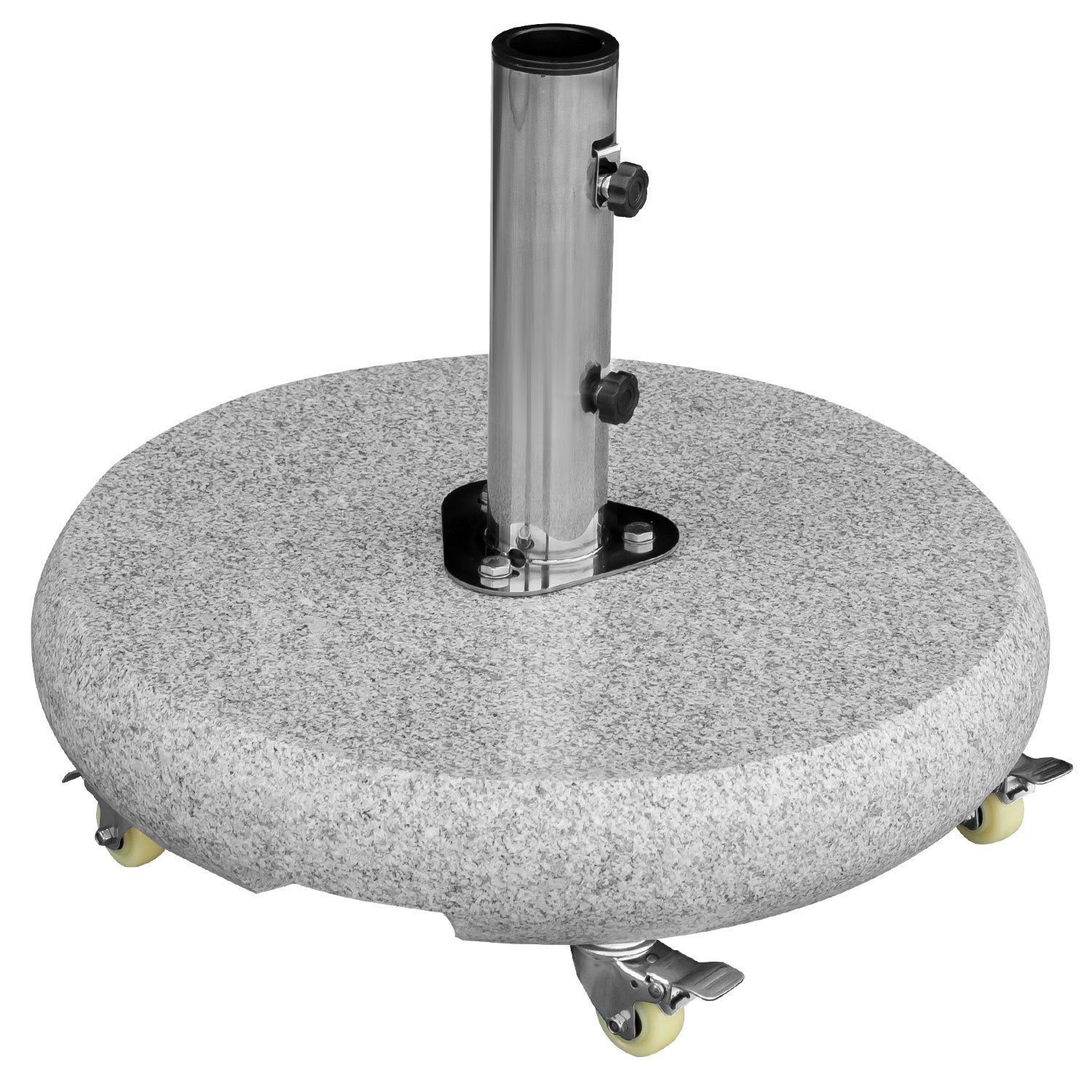 anndora Betonschirmständer ca. 70 kg hellgrau poliert 360 Grad Rollen + Flanschrohr (Komplettset)
