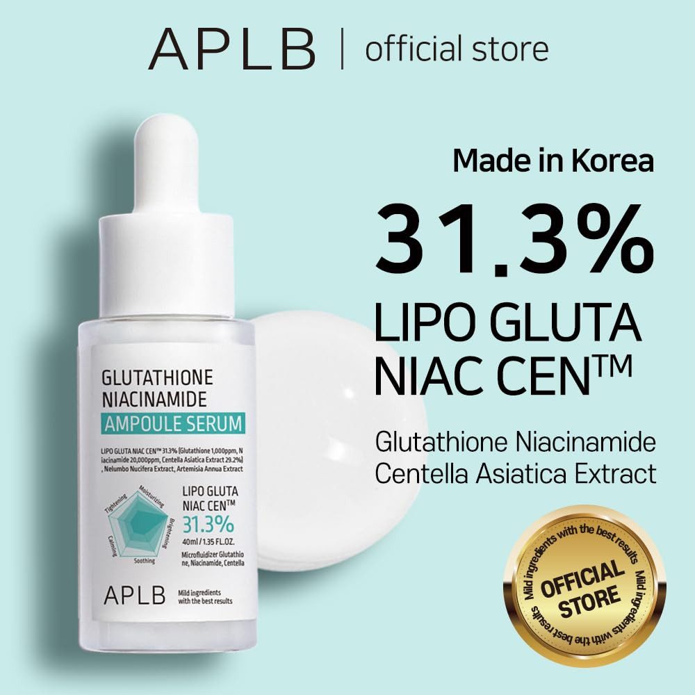 APLB Gesichtsserum Glutathione Niacinamide Ampoule Serum 40ml – aufhellendes Gesichtsserum mit Glutathion & Niacinamid – intensive Feuchtigkeit &, Pflege – für empfindliche Haut – mit Centella Asiatica & Beta-Glucan
