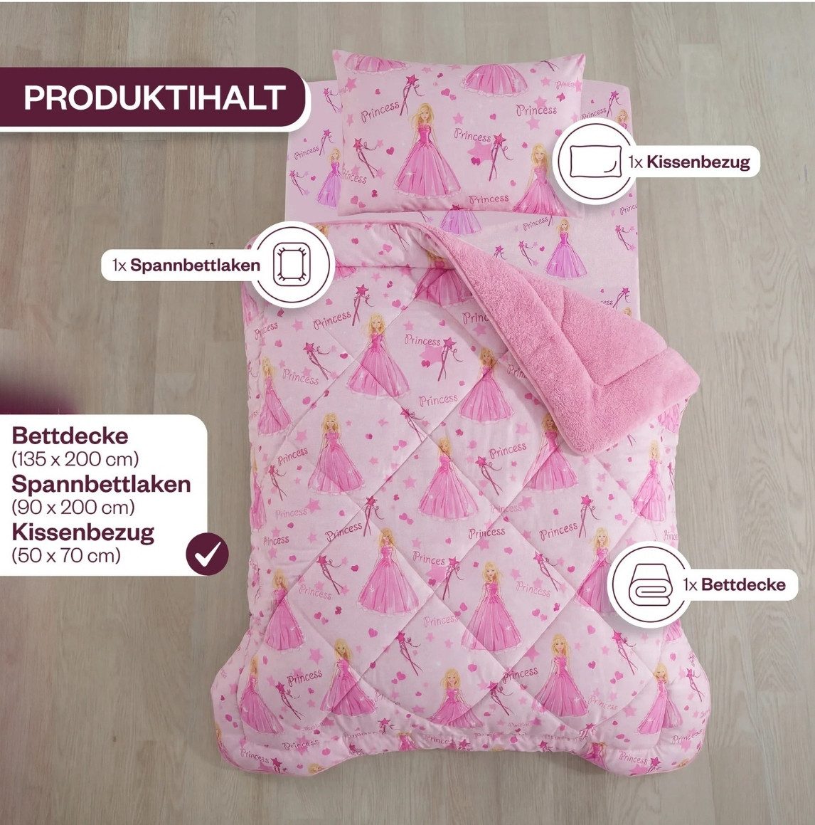 Formeya Kinderbettwäsche Prinzessin Kinderbettwäsche Set 135x200 cm mit Wendedecke
