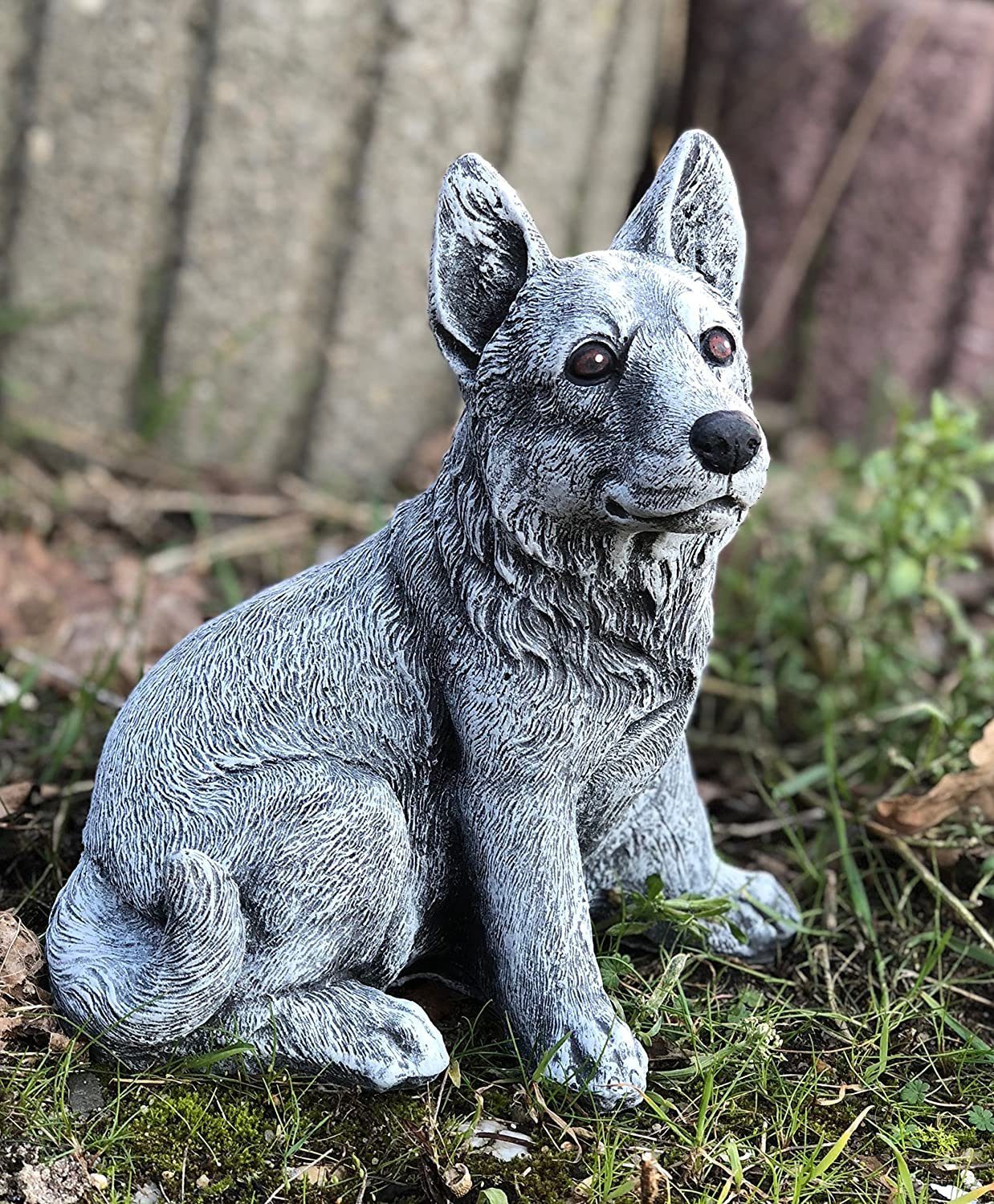 klein and Schäferhund Steinfigur Stone Style Gartenfigur