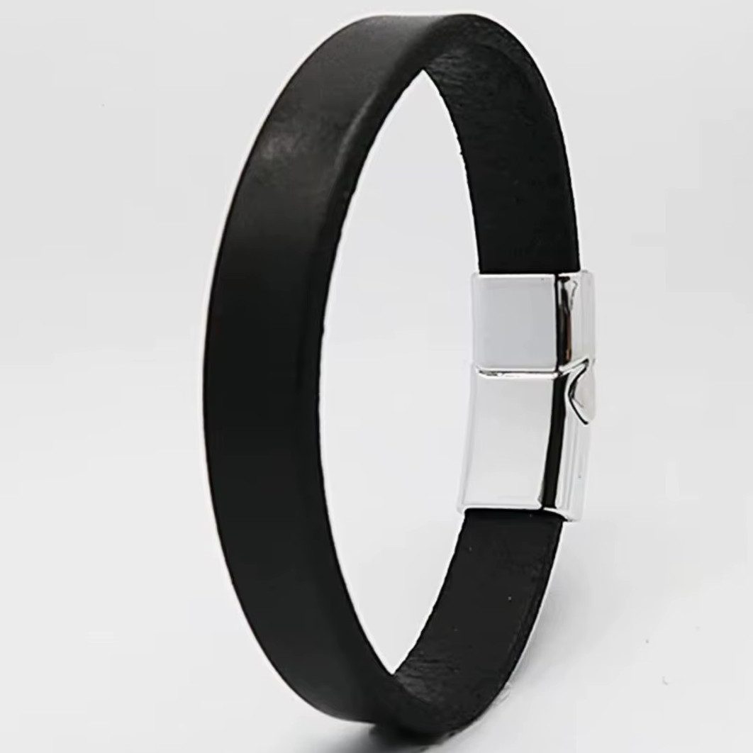 Ware aus aller Welt Lederarmband schwarzes Armband aus Leder mit Magnetverschluss Herren / Damen 20 cm