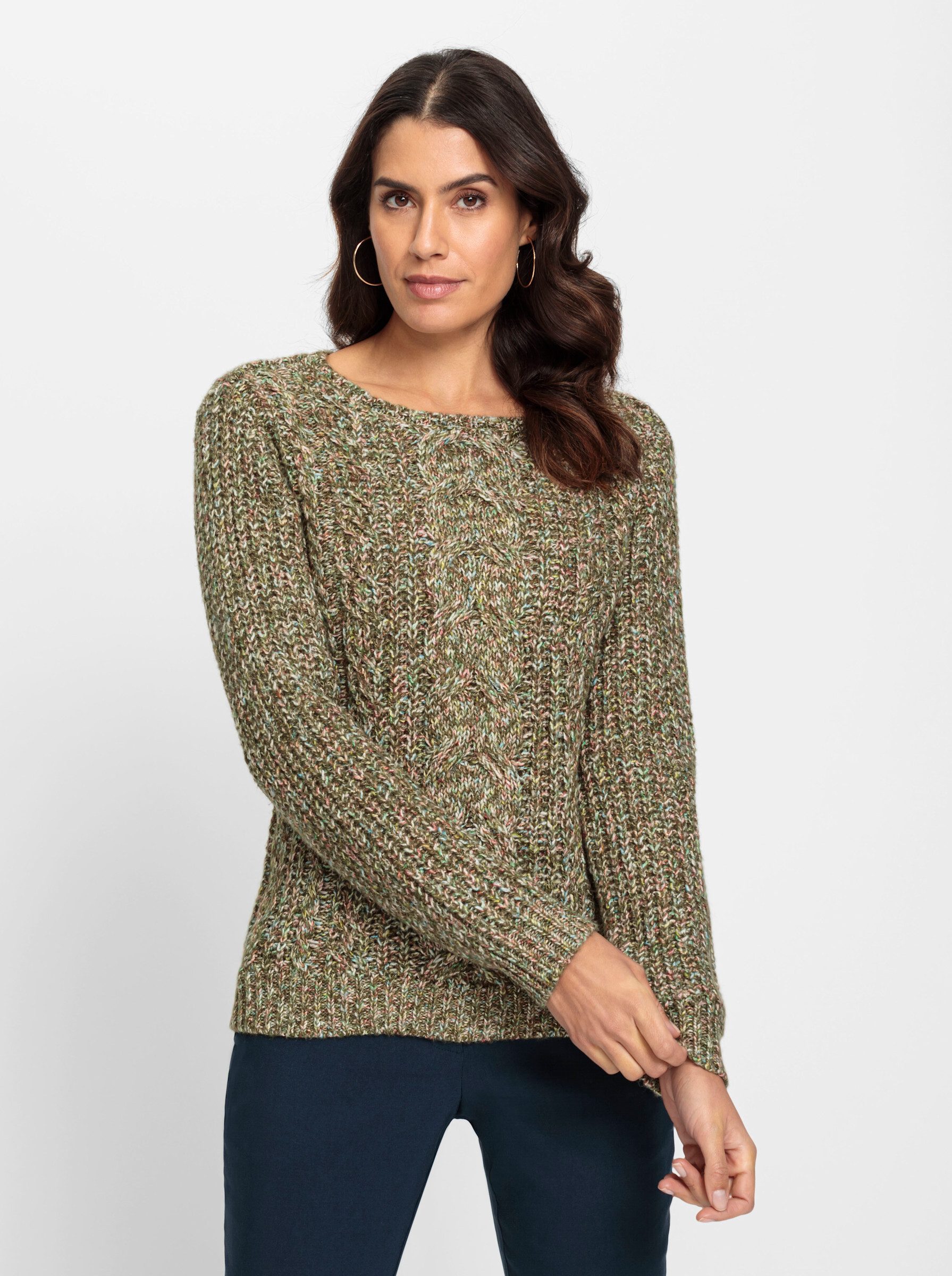Strickpullover Pullover Langarm Grobstrick, Rippoptik, Zopfmuster