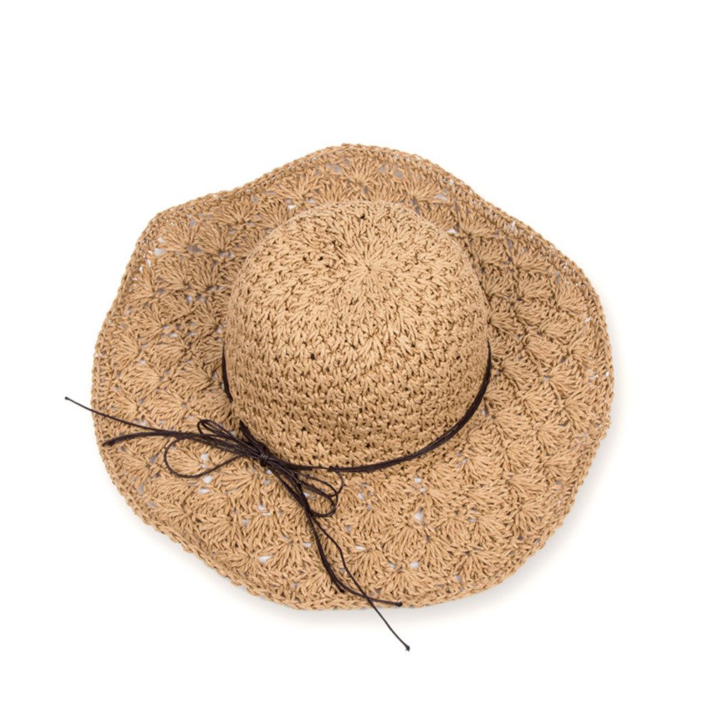 Coonoor Strohhut Breite Krempe Sonnenhut Sommerhut Damen Strandhut Faltbar Strohhut Einheitgröße wellenförmiger Rand