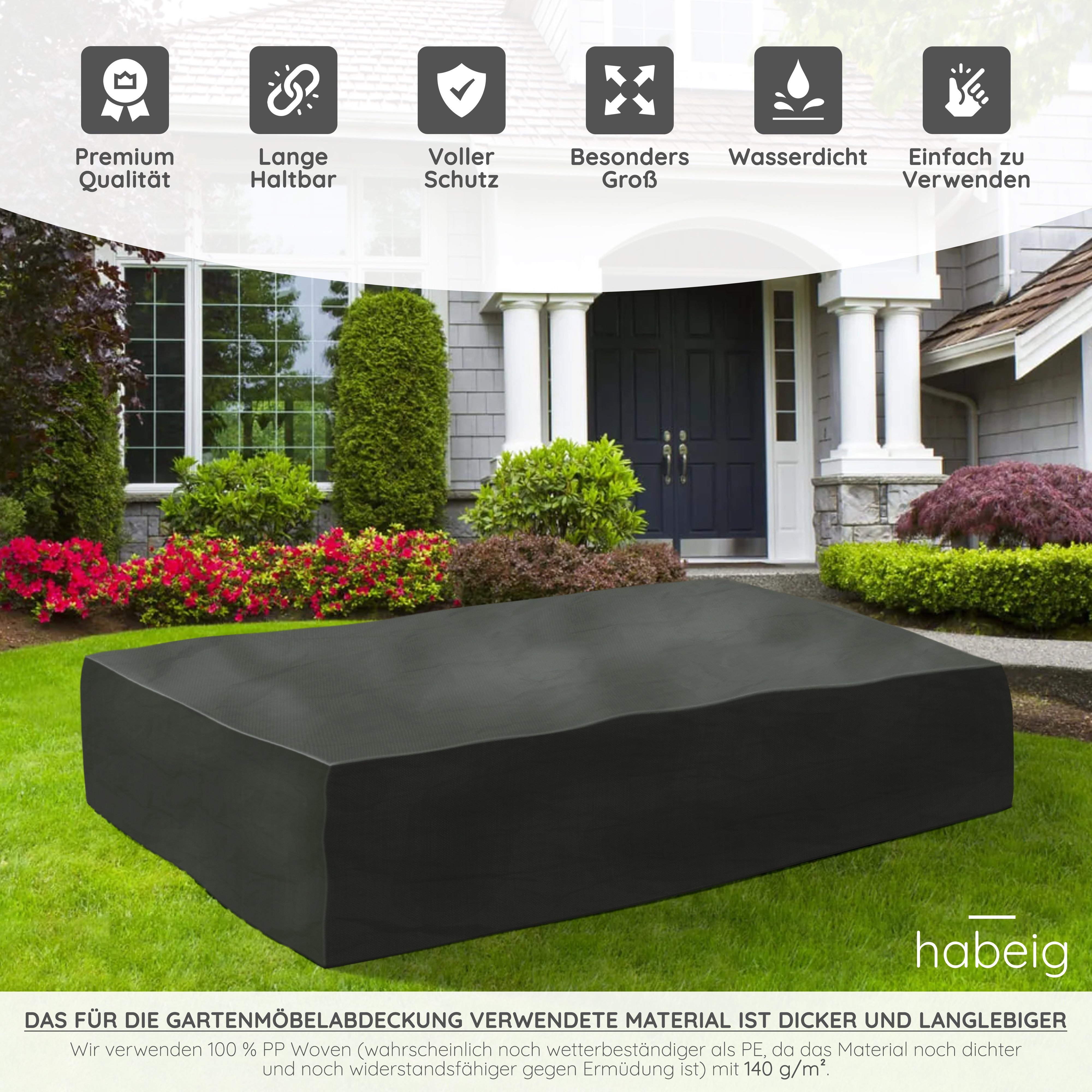 habeig Gartenmöbel-Schutzhülle XXL Schutzhülle Gartenmöbel 300x250x80cm 140g/m² PP Woven Sitzgruppe, 100% Wasserdicht – Bild 4 von 5