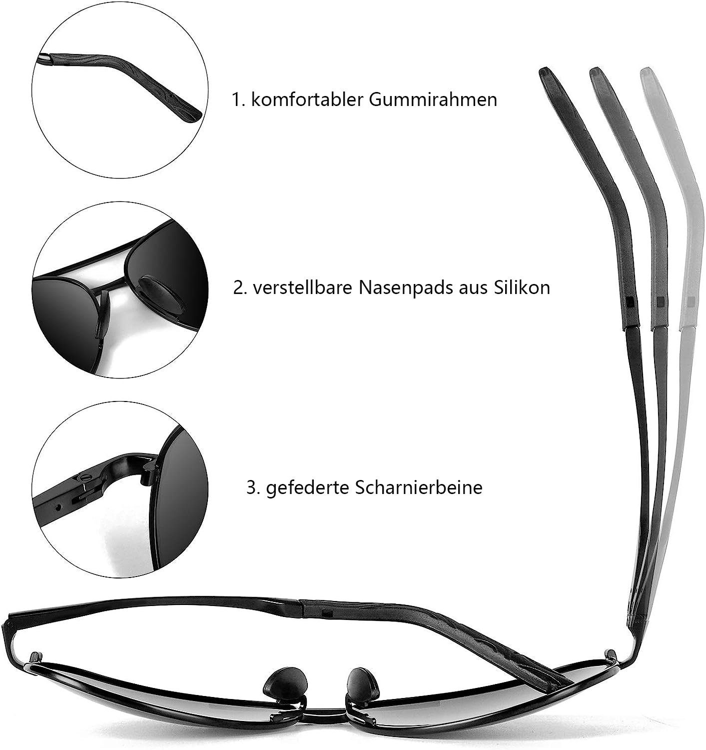 UV400 Silber Retro für Polarisierte Jormftte Sonnenbrille Herren Damen Pilotenbrille Sonnenbrille