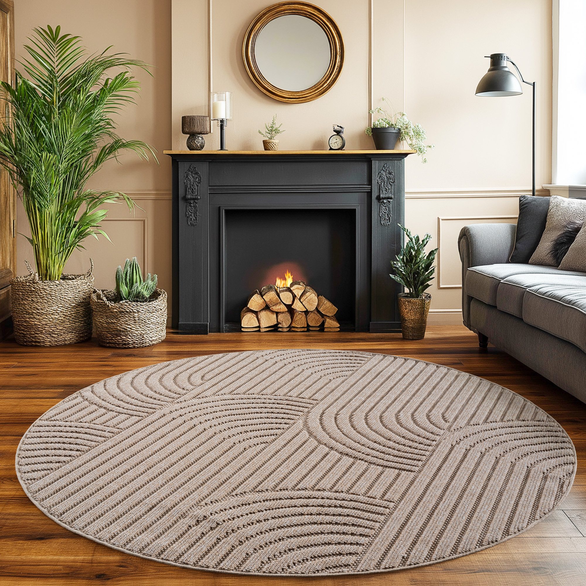 SIMPEX24 Designteppich Einfarbig Boucle Loop, Rund, Höhe: 7 mm, Teppich Wohnzimmer, Schlafzimmer, Gästezimmer