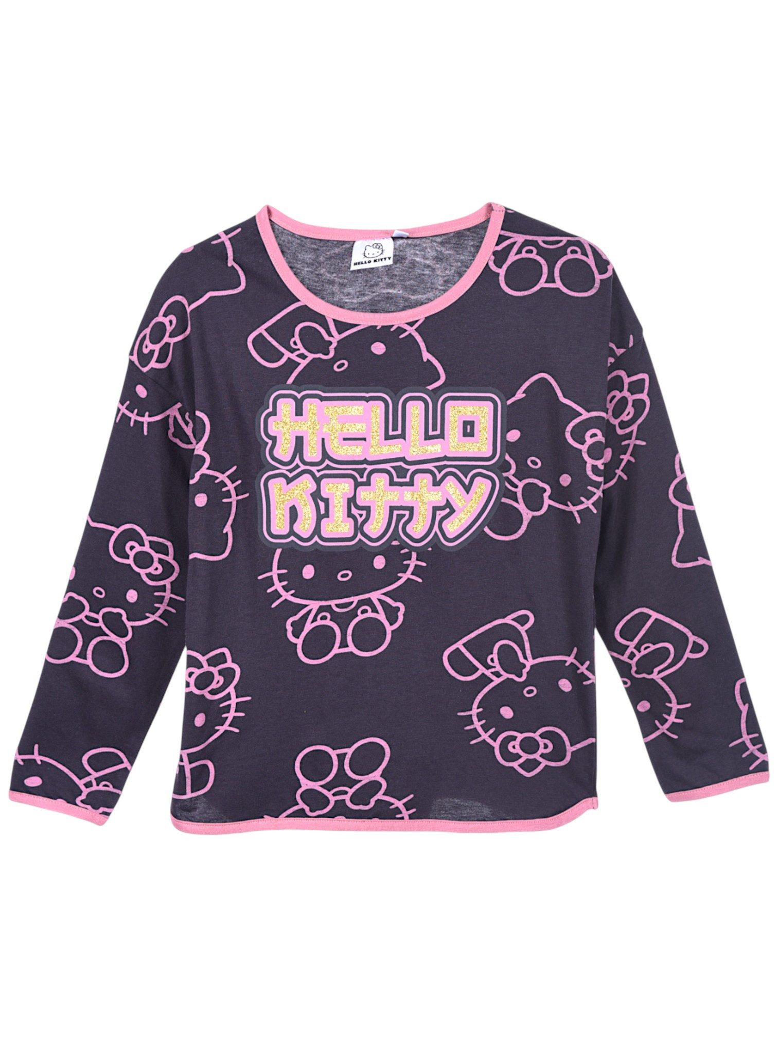 Hello Kitty Langarmshirt mit Glitzer Mädchen Shirt aus Baumwolle Gr. 104 - 152 cm