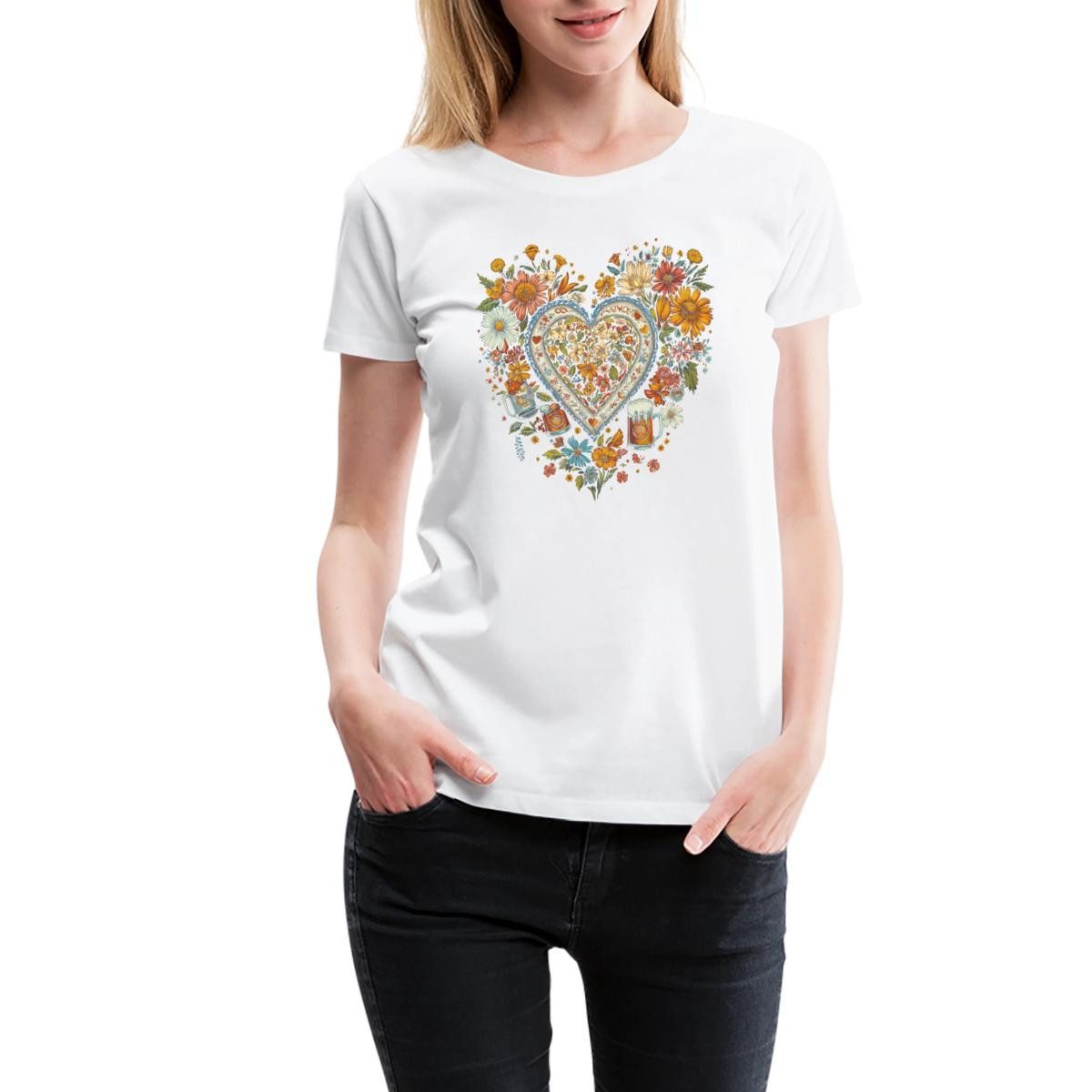 Spreadshirt T-Shirt Blumen Herz Oktoberfest Tracht günstig online kaufen