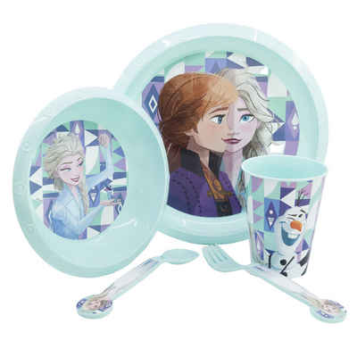 Disney Kindergeschirr-Set Disney Die Eiskönigin Elsa Kinder Geschirr-Set 5 teilig (5-tlg), 1 Personen, Kunststoff, Becher Teller Schüssel