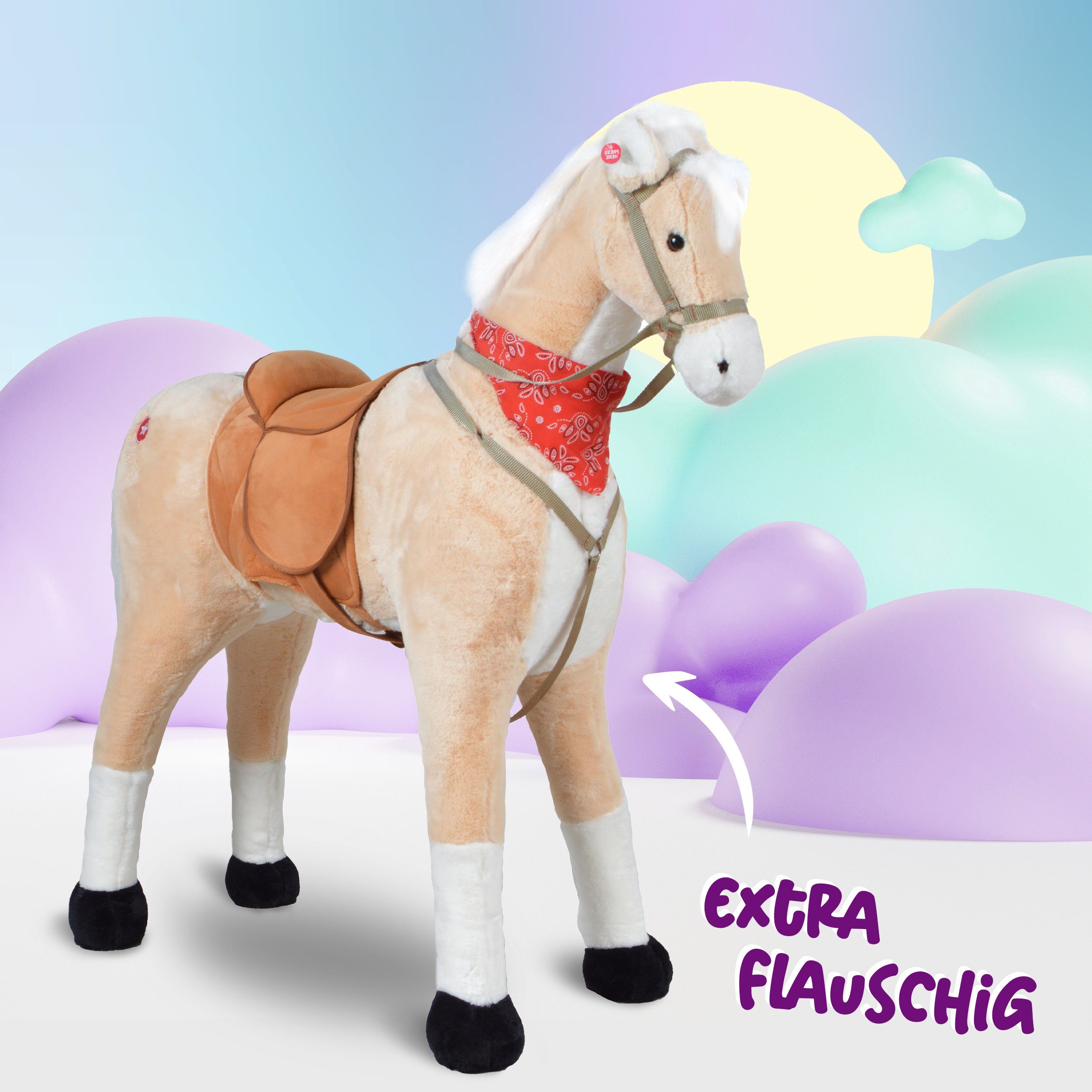 Pink Papaya Stehpferd Spielpferd für Kinder zum Reiten 105 cm, Pferd zum Reiten für Kinder