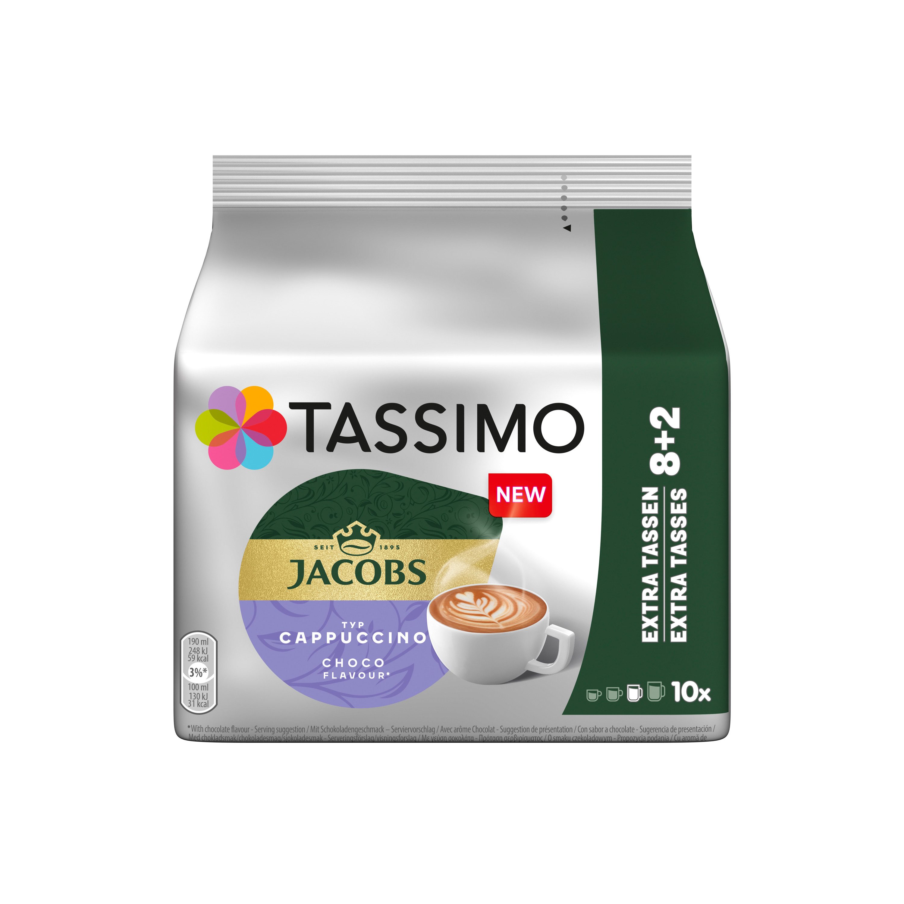 TASSIMO Kaffee Kapseln Jacobs Cappuccino Choco Schoko T Disc 5 x 10 Getränke, (Packung, 5er Pack)