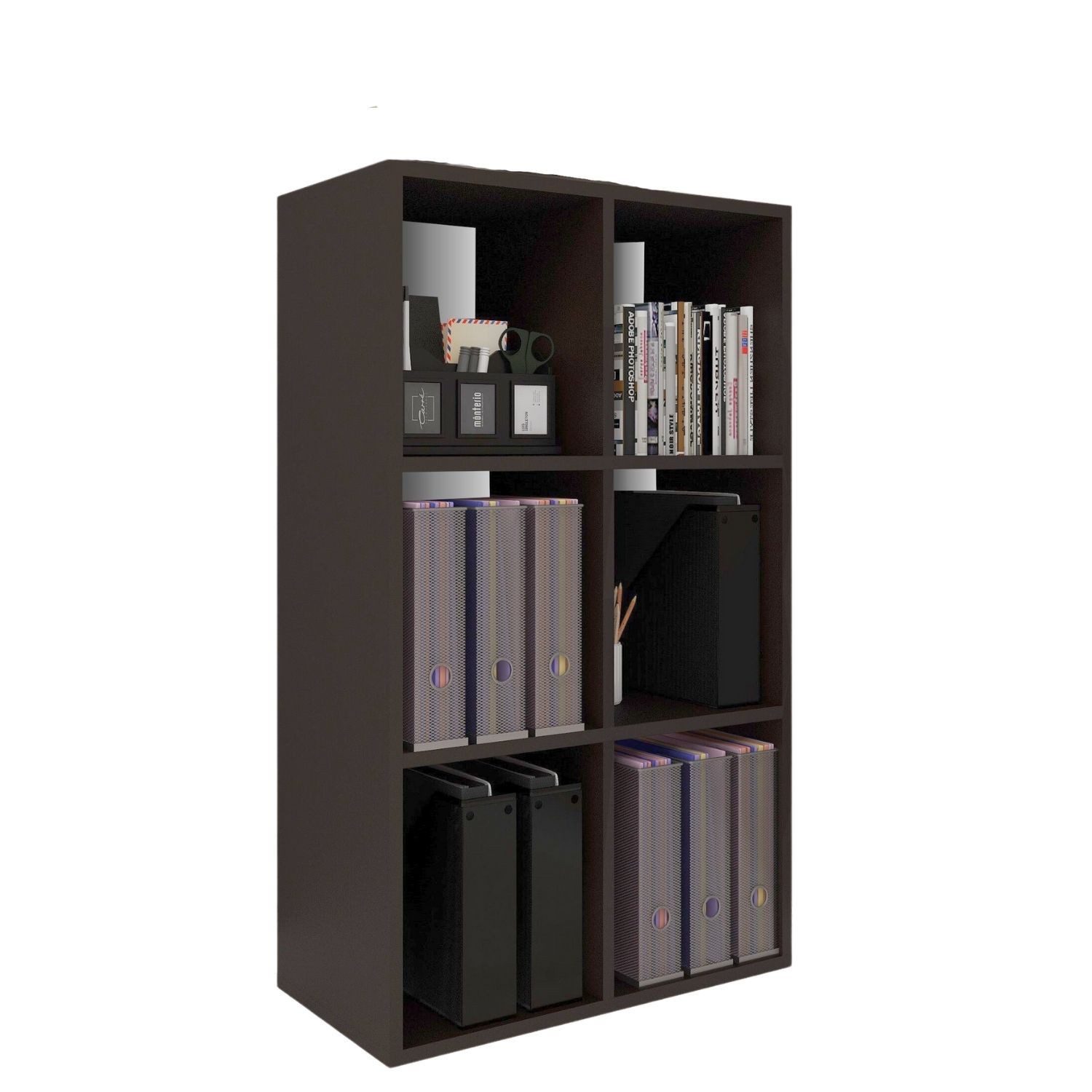 Coemo Standregal DELTA-6, Schwarz Standregal 65x30x98 cm Aktenregal Holz Raumteiler kombinierbar