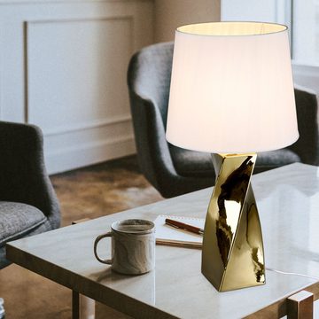 etc-shop LED Tischleuchte, Leuchtmittel inklusive, Warmweiß, Schreib Tisch Lampe Keramik Dielen Lese Leuchte Gold Nacht-Licht im