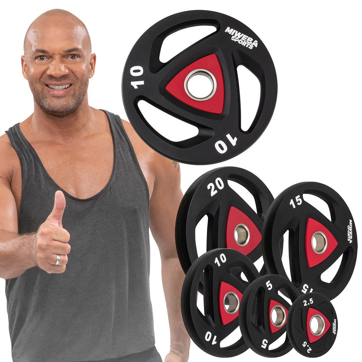 Miweba Sports Hantelscheiben Olympia Hantelscheiben Set - 2.5 - 20.0 kg, 20 kg, (2er-Set, Hantelscheibenset, Hantel Gewichte Set, Gewicht Scheiben, Muskelaufbau, Workout, Training, Ganzkörpertraining, 2-tlg., 2 x 10 kg, Ø 50/51 mm, Stahl, 31.5 x 31.5 x 4.0 cm), Gewicht Scheiben Krafttraining Fitnessgerät - Fitness Hantel Zubehör