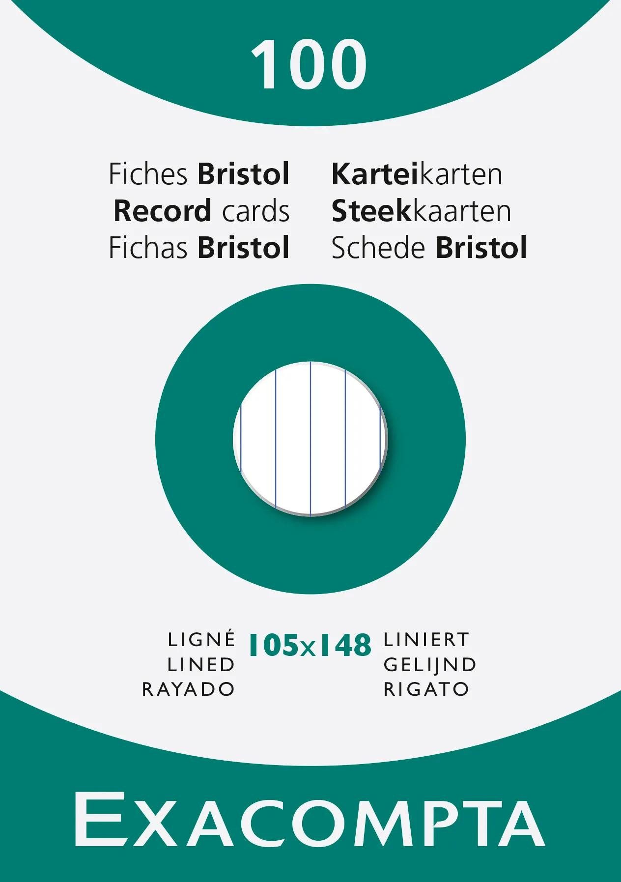 EXACOMPTA 10x Karteikarten A6 liniert, Faltschachtel mit 100 Stück, Weiß, 13809B, Karteikarten liniert