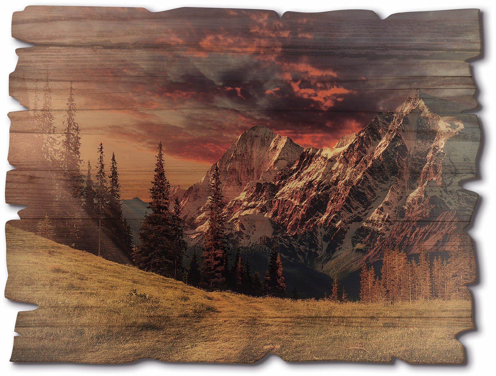 Artland Holzbild Alpines Hochland, Berge & Alpenbilder (1 St)