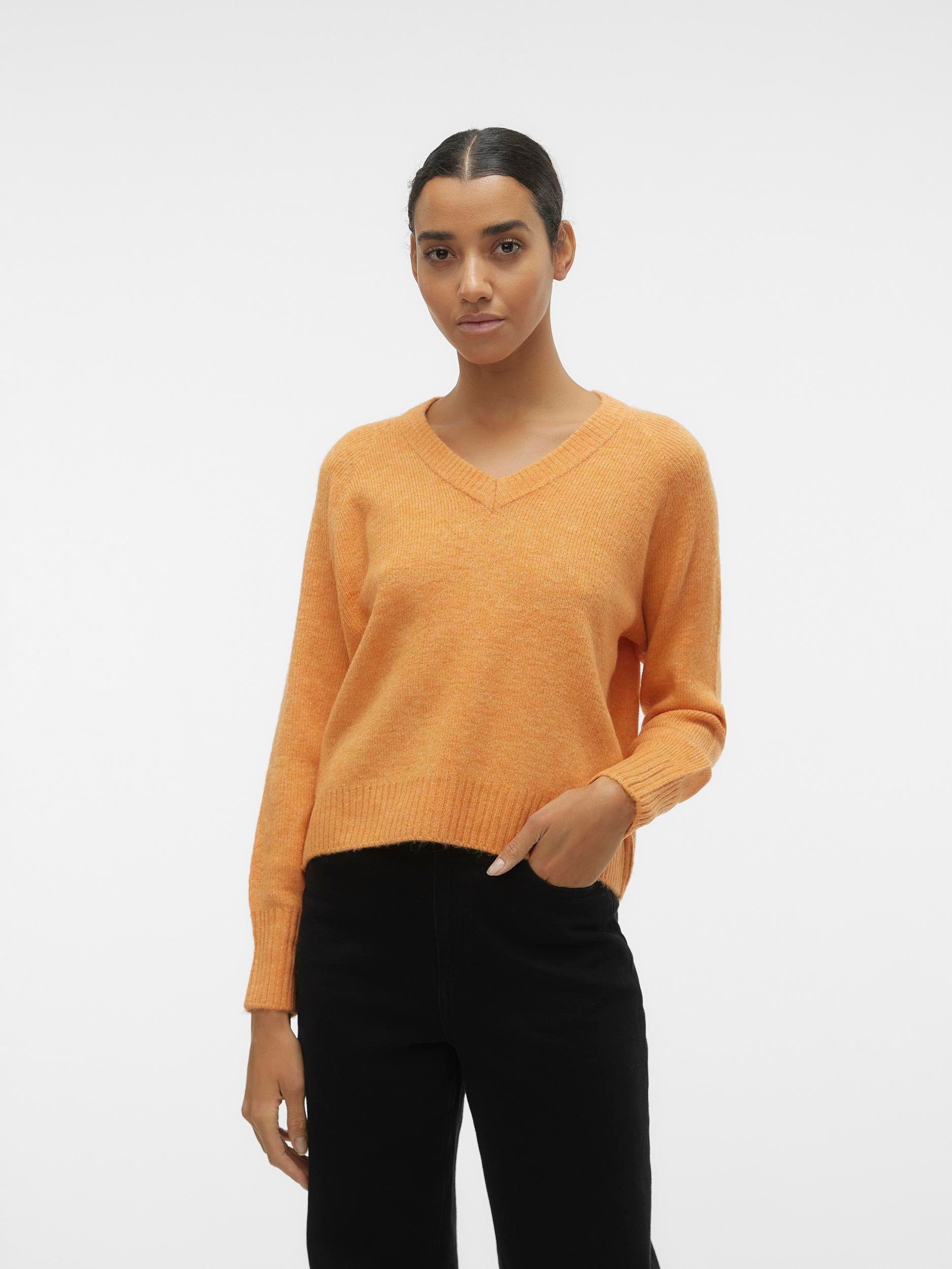 Vero Moda V-Ausschnitt-Pullover VMELLYLEFILE LS V-NECK PULLOVER Tangerine Detail:W MELANGE