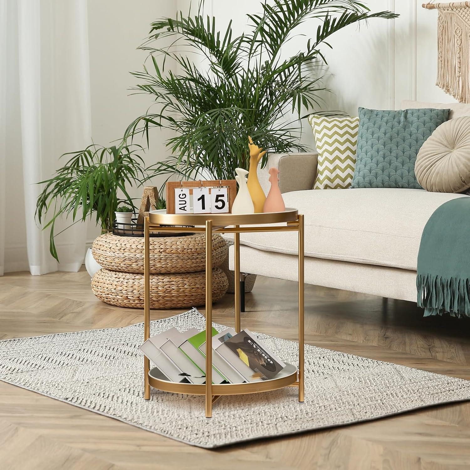 LuxusKollektion Beistelltisch Beistelltisch Rund Kleiner 2 Ebenen Metalltis günstig online kaufen