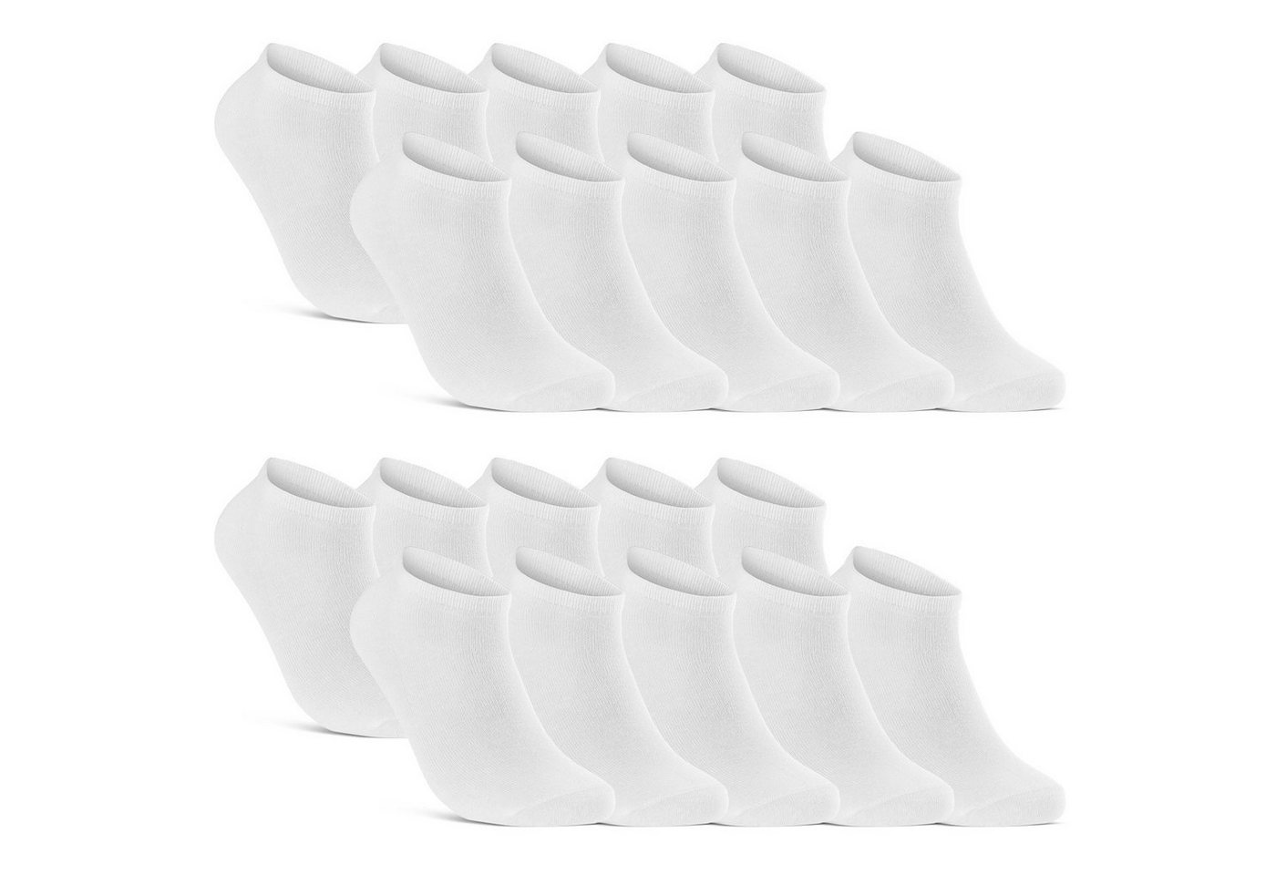 sockenkauf24 Sneakersocken 10, 20, 30 Paar Sneaker Socken Damen & Herren Schwarz Weiß Grau (Weiß, 20-Paar, 39-42) Baumwolle - 16900 WP