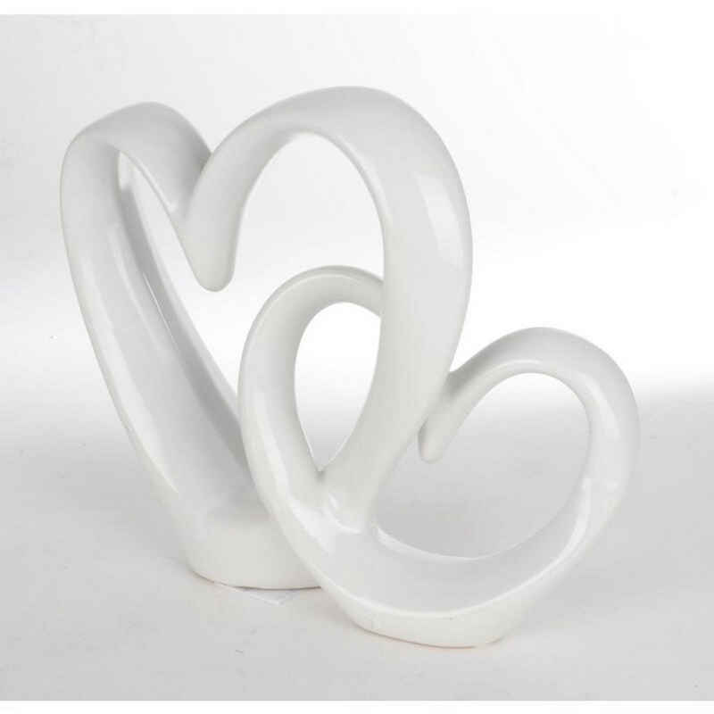 BURI Dekofigur 6x Deko-Herzen weiß Dekofigur Dekoherz Keramik Herz Skulptur Tischdeko
